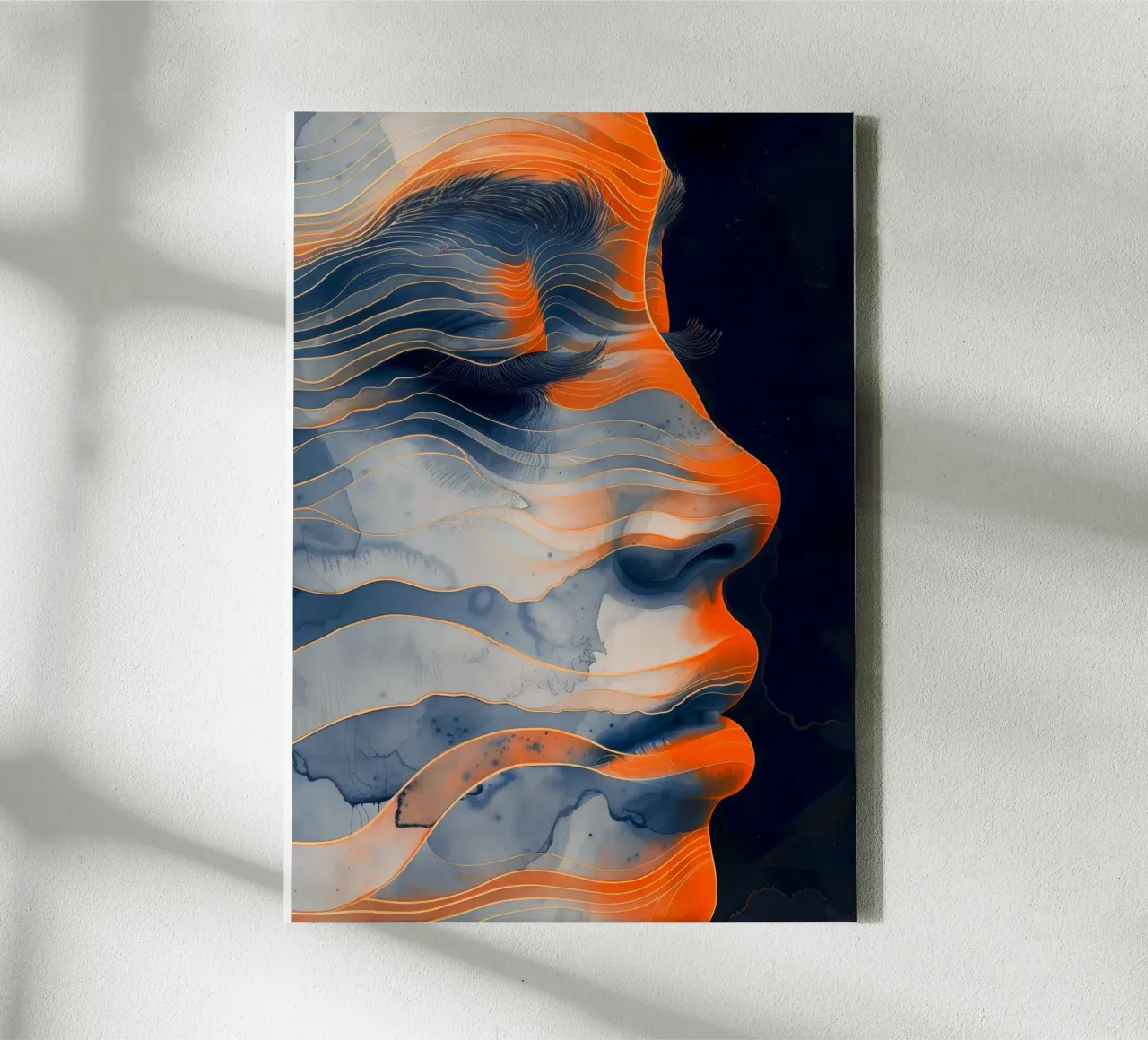Vrouwengezicht oranje en blauw canvas van Justyna Jaszke JBJart