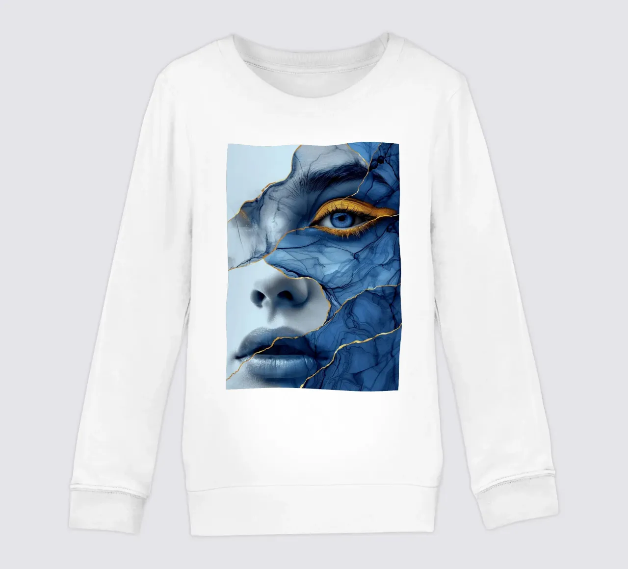 Blue face woman art kids sweatshirt by Justyna Jaszke JBJart