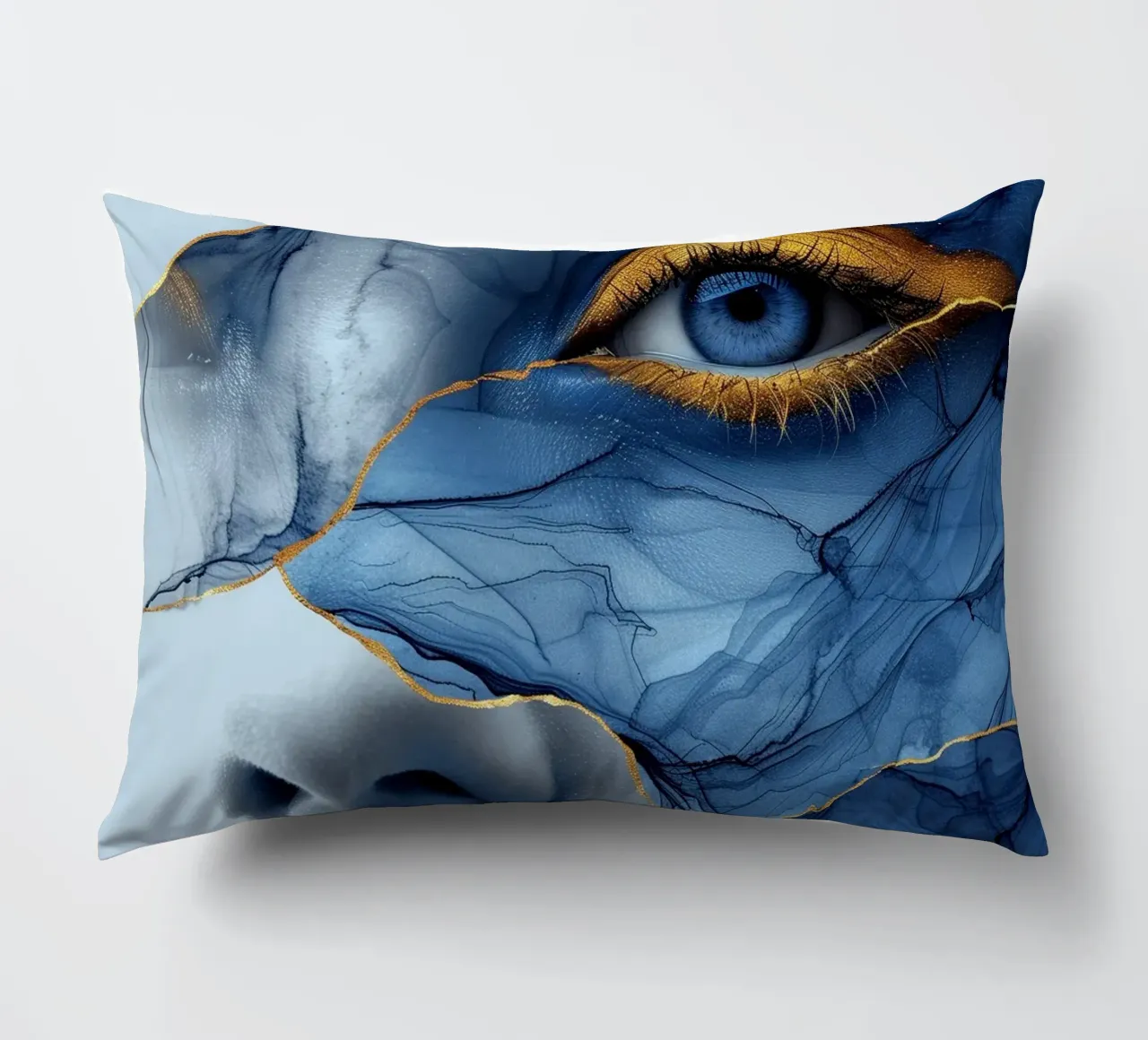 Blue face woman art decorative cushion by Justyna Jaszke JBJart