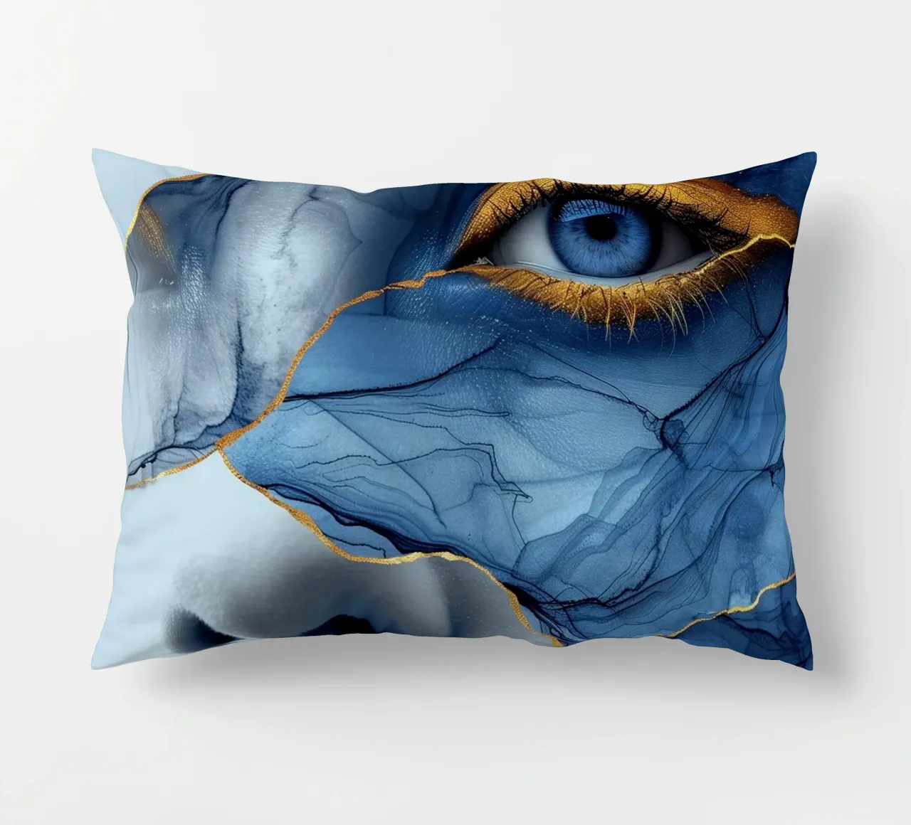 Blue face woman art decorative cushion by Justyna Jaszke JBJart