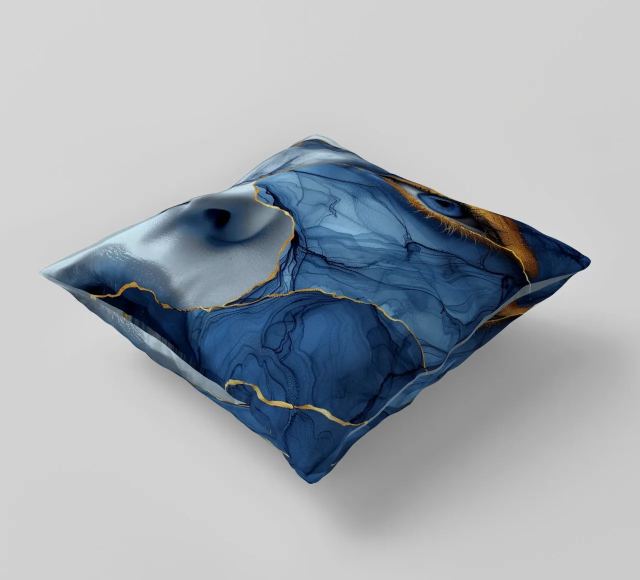 Blue face woman art decorative cushion by Justyna Jaszke JBJart