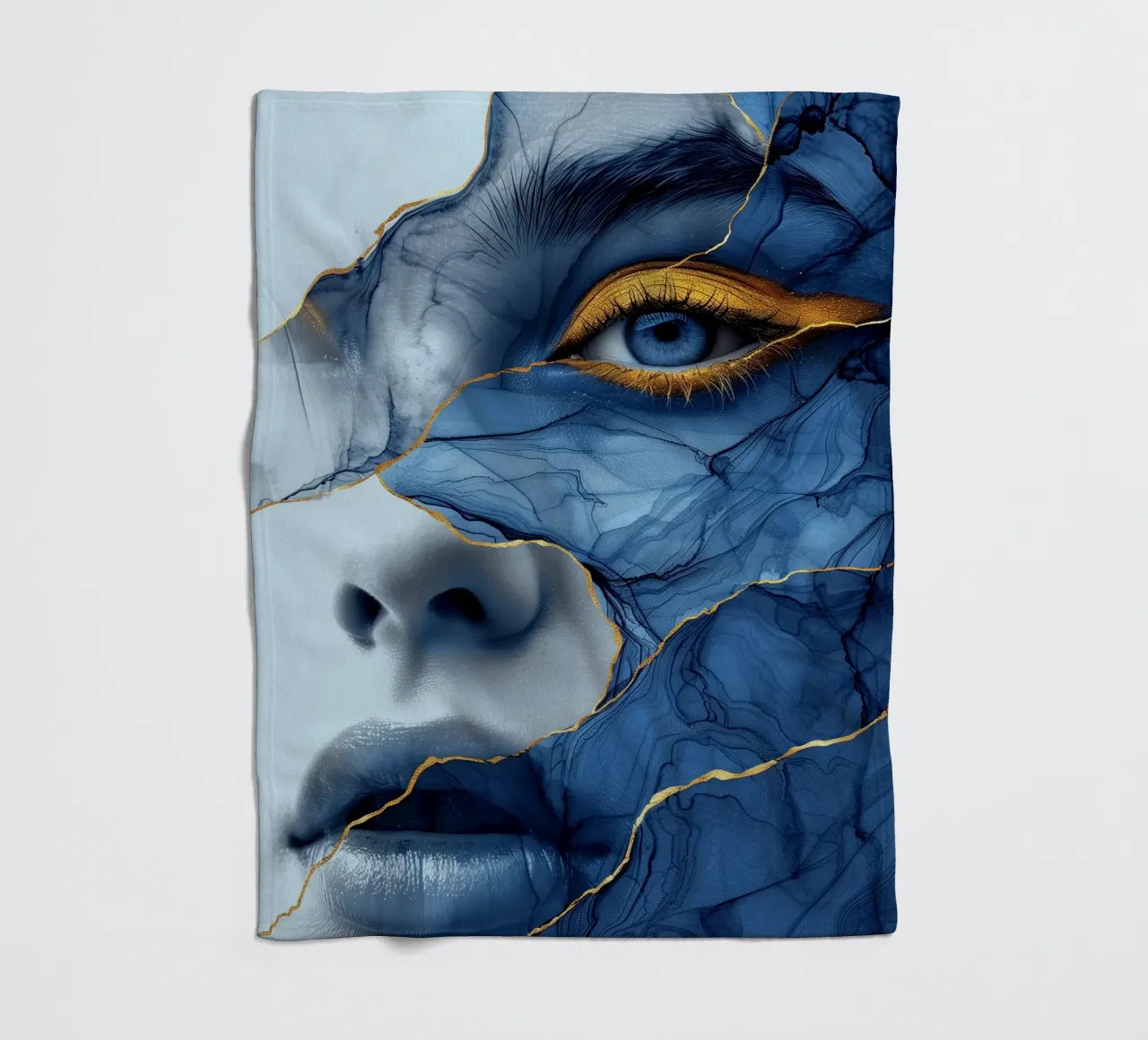 Blue face woman art fleece blanket by Justyna Jaszke JBJart