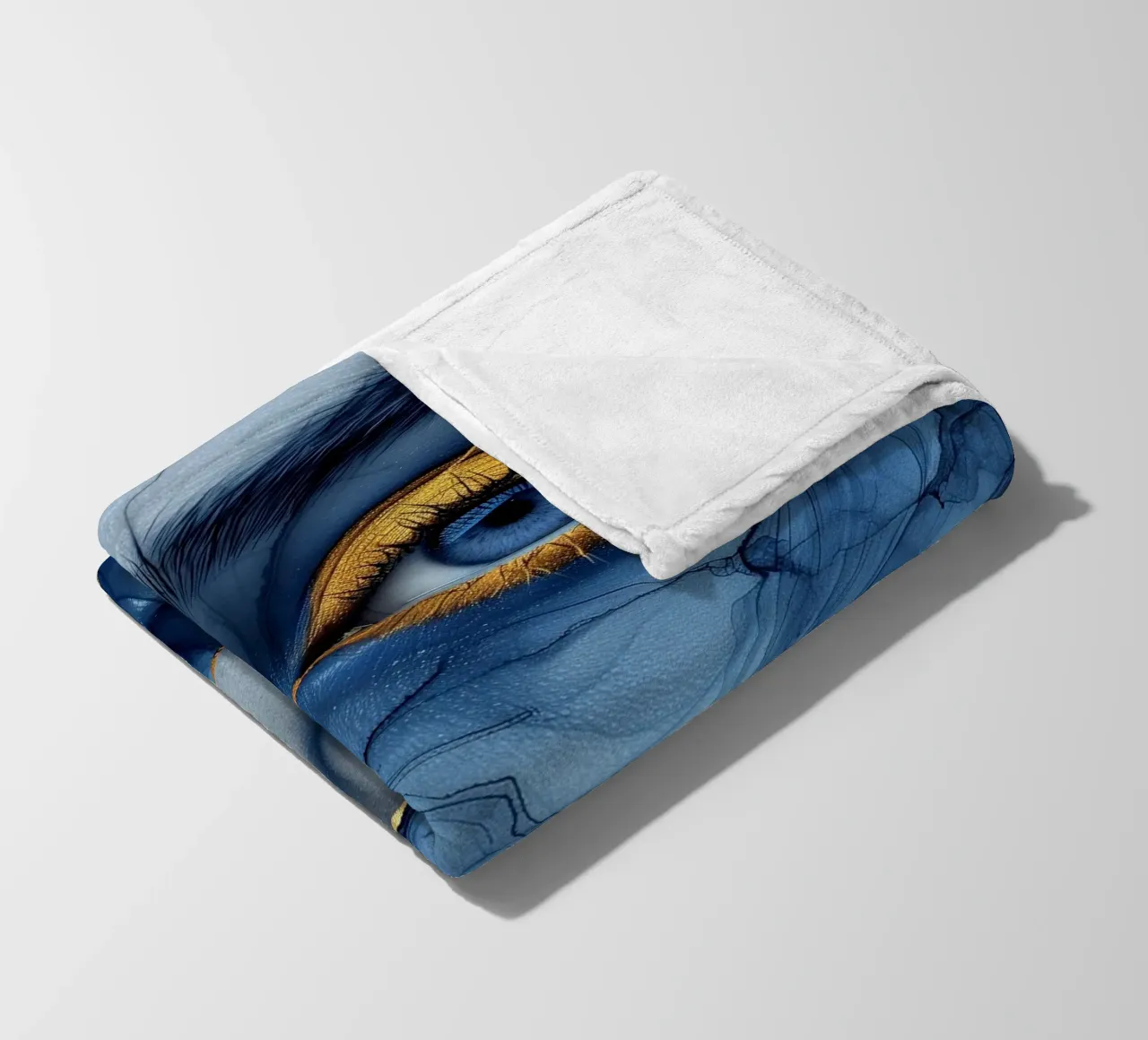 Blue face woman art fleece blanket by Justyna Jaszke JBJart