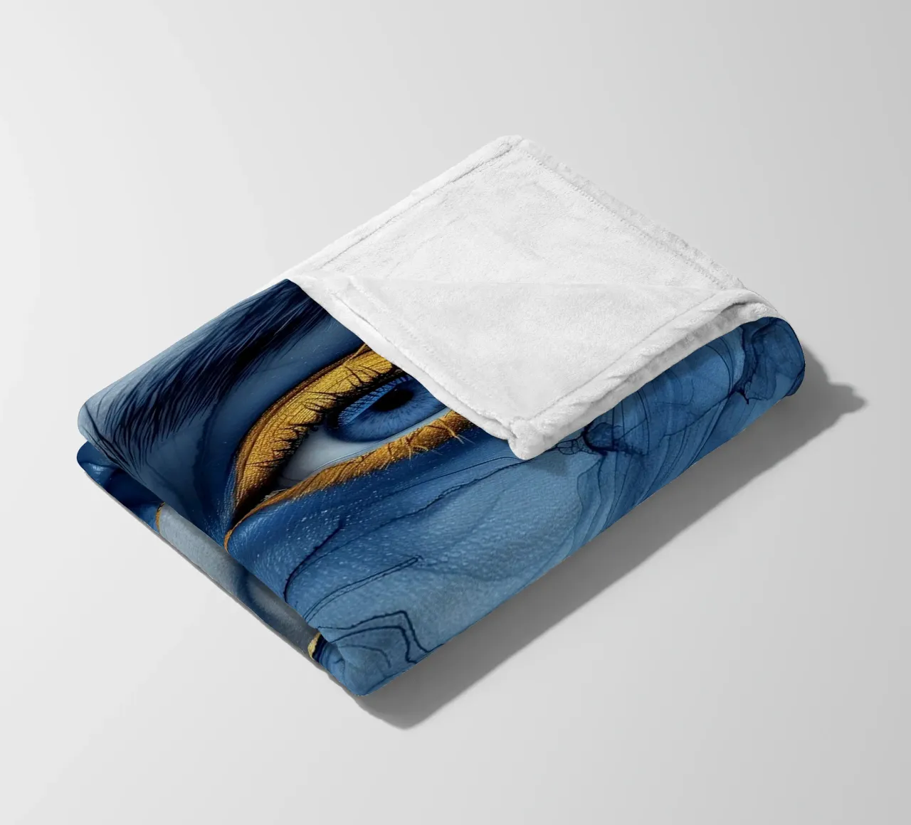 Blue face woman art fleece blanket by Justyna Jaszke JBJart