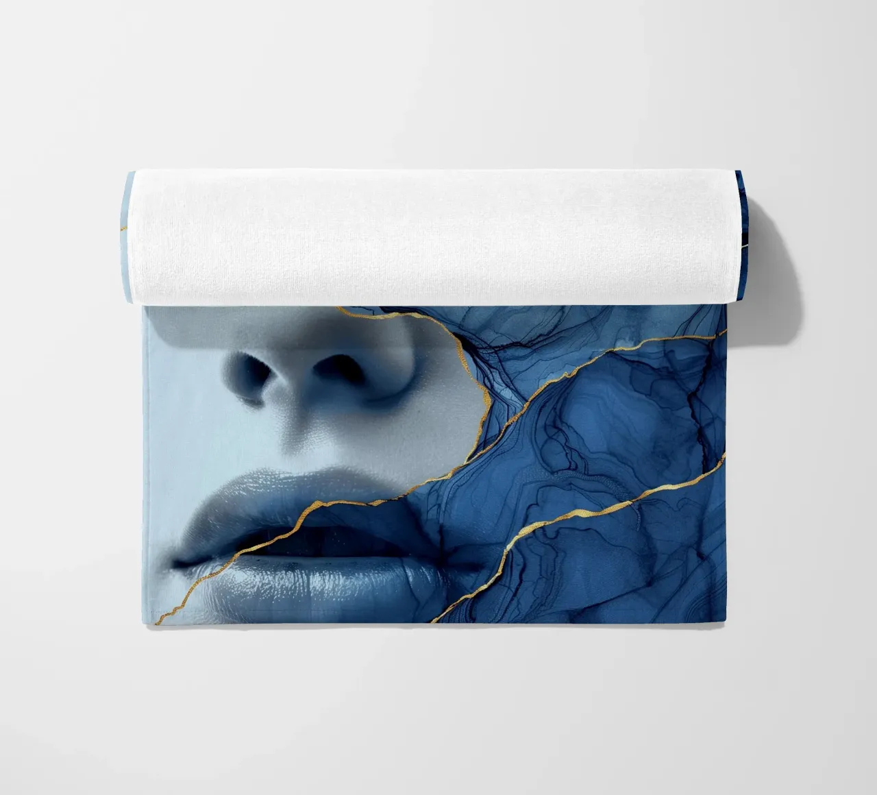 Blue face woman art beach towel by Justyna Jaszke JBJart