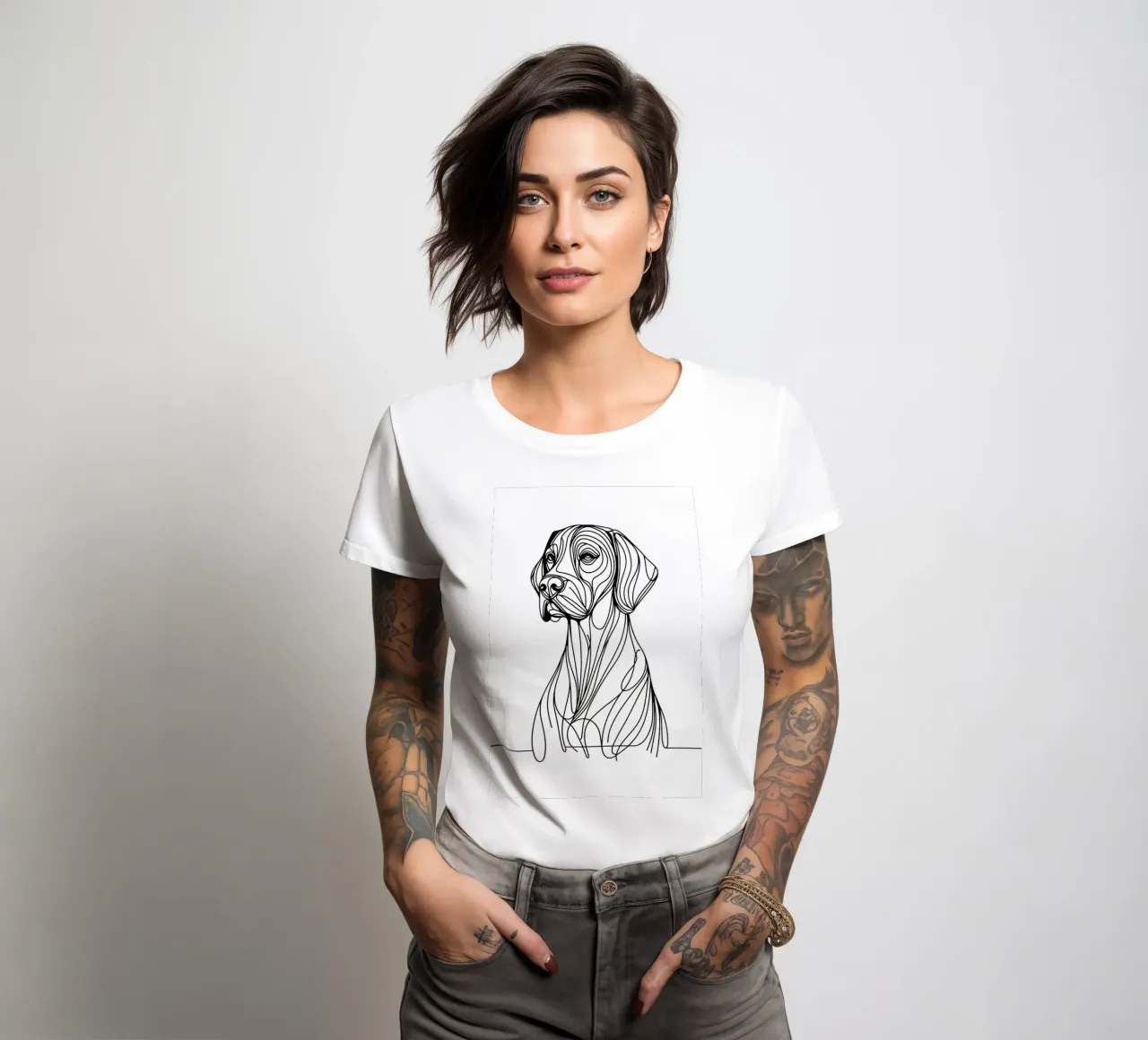 German Shorthaired Pointer Dog Line Art Drawing women's fitted t-shirt by WijdevenDesign
