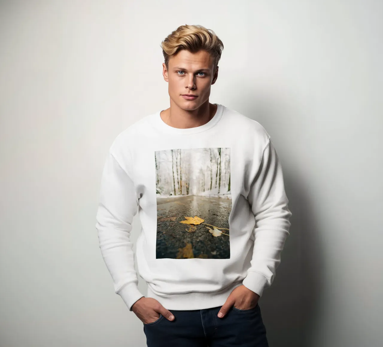 Herbstblatt auf winterlicher Straße– Sächsische Schweiz Sweatshirt von Bold and Retro