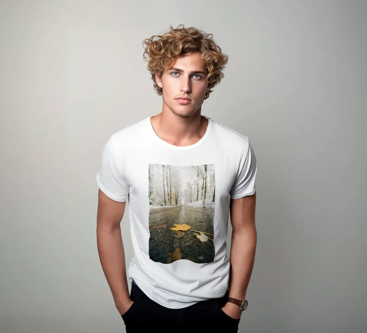 Foglie d'autunno su una strada invernale - Svizzera Sassone t-shirt da Bold and Retro