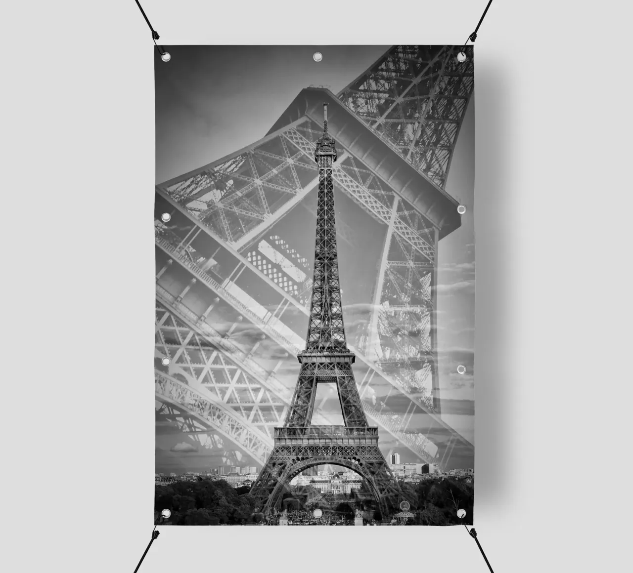 Der doppelte Eiffelturm II | Monochrom PVC Plane von Melanie Viola