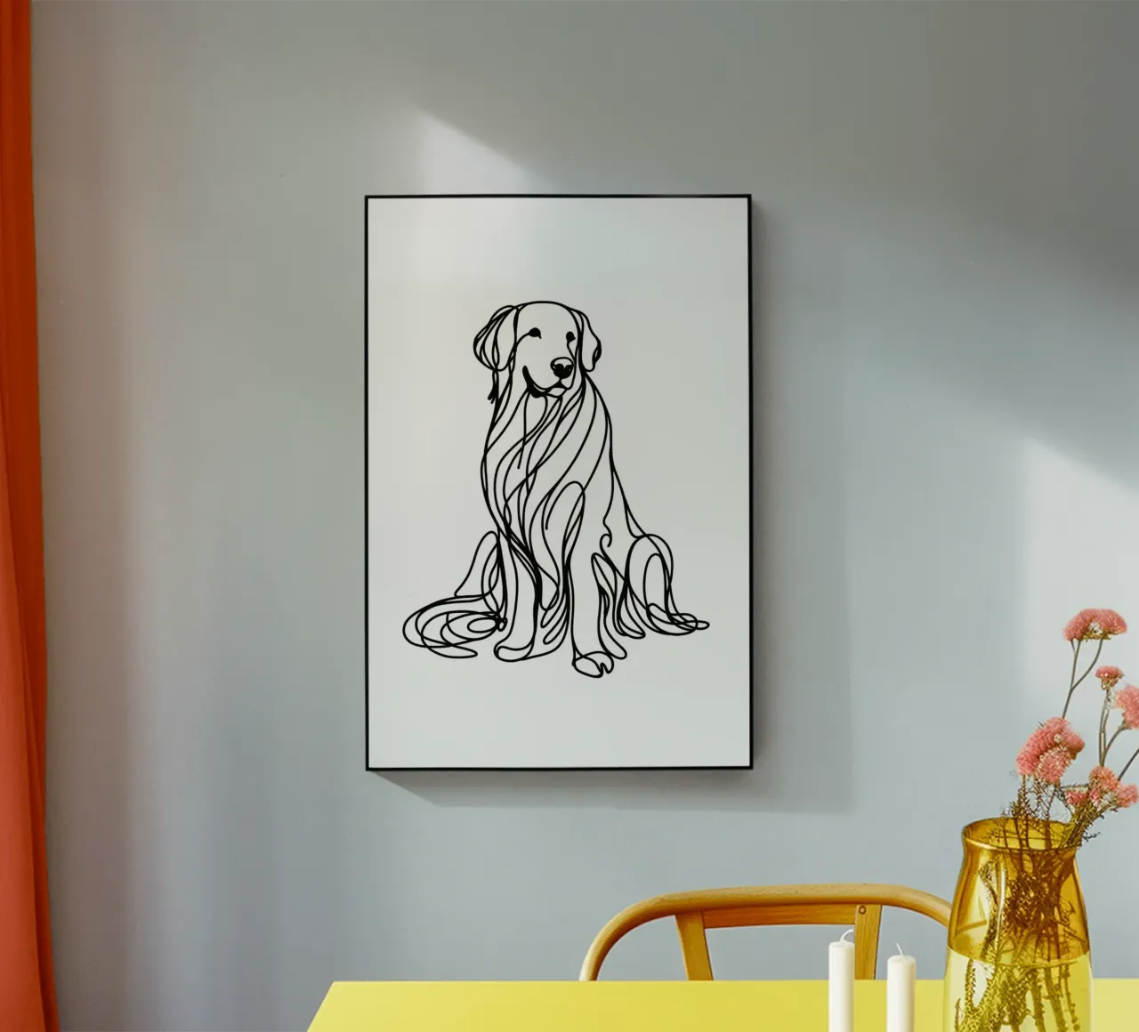 Disegno artistico lineare del cane Golden Retriever plexiglass da WijdevenDesign
