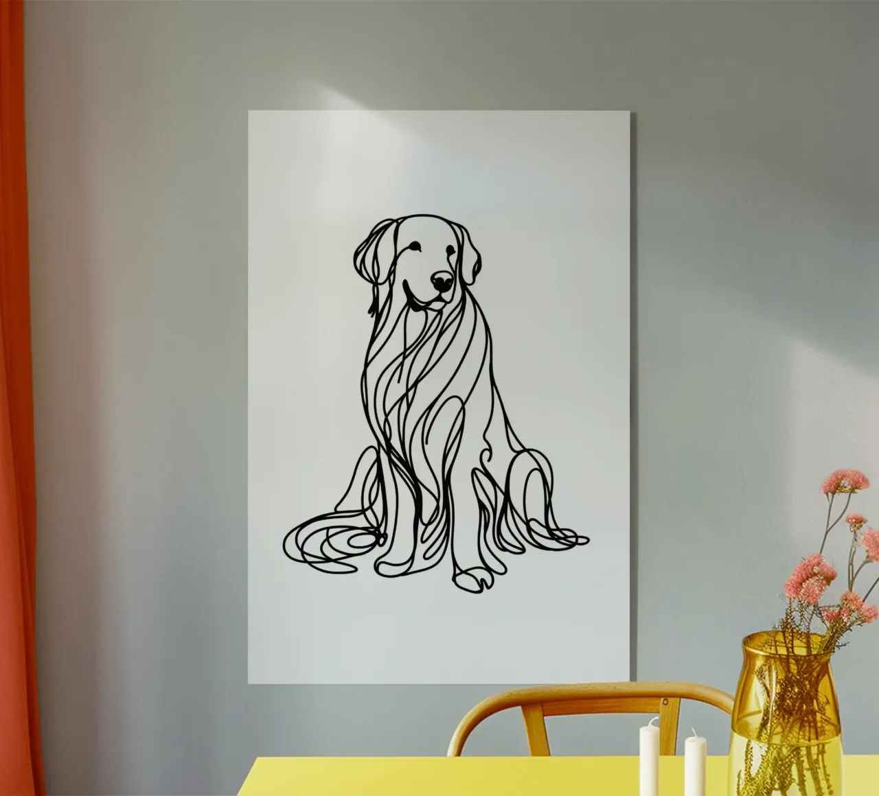Disegno artistico lineare del cane Golden Retriever plexiglass da WijdevenDesign