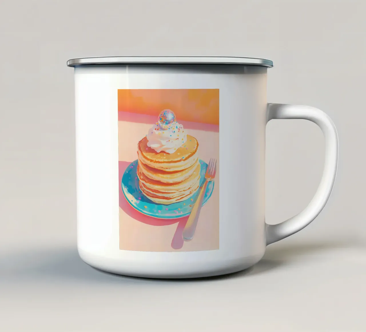 Pancake impilati con palla da discoteca tazza in smalto da Melloi Art Print