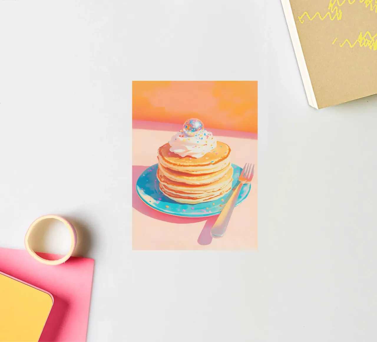 Pile de crêpes avec boule disco autocollant de Melloi Art Print