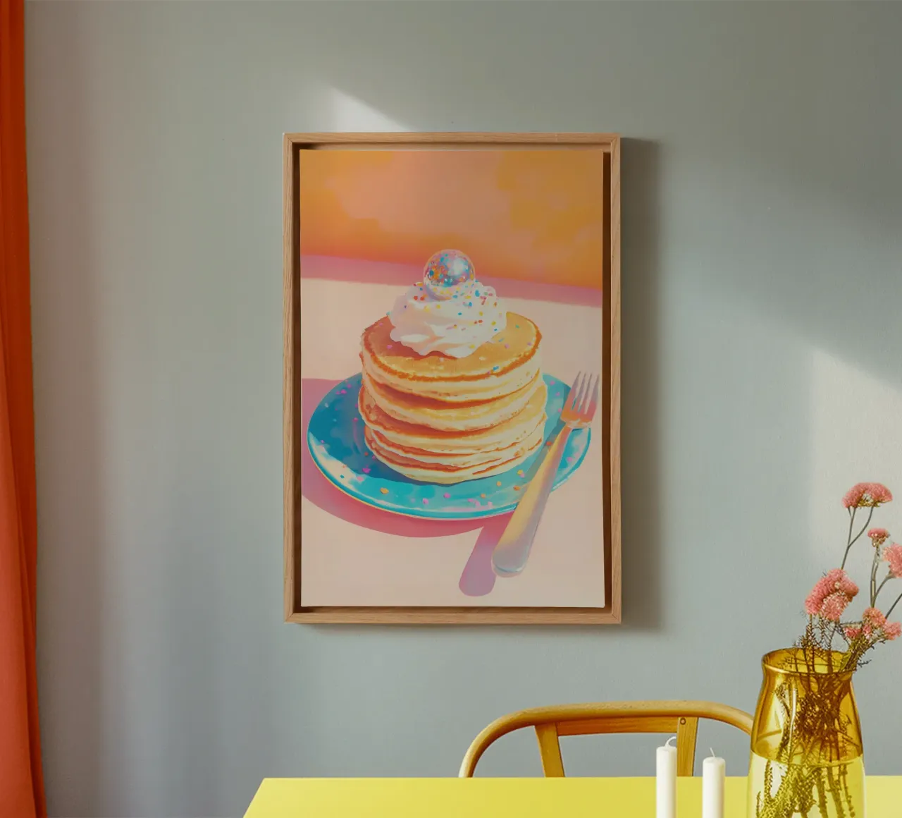 Pancake Stack with Disco Ball canvas with Floater frame by Melloi Art Print