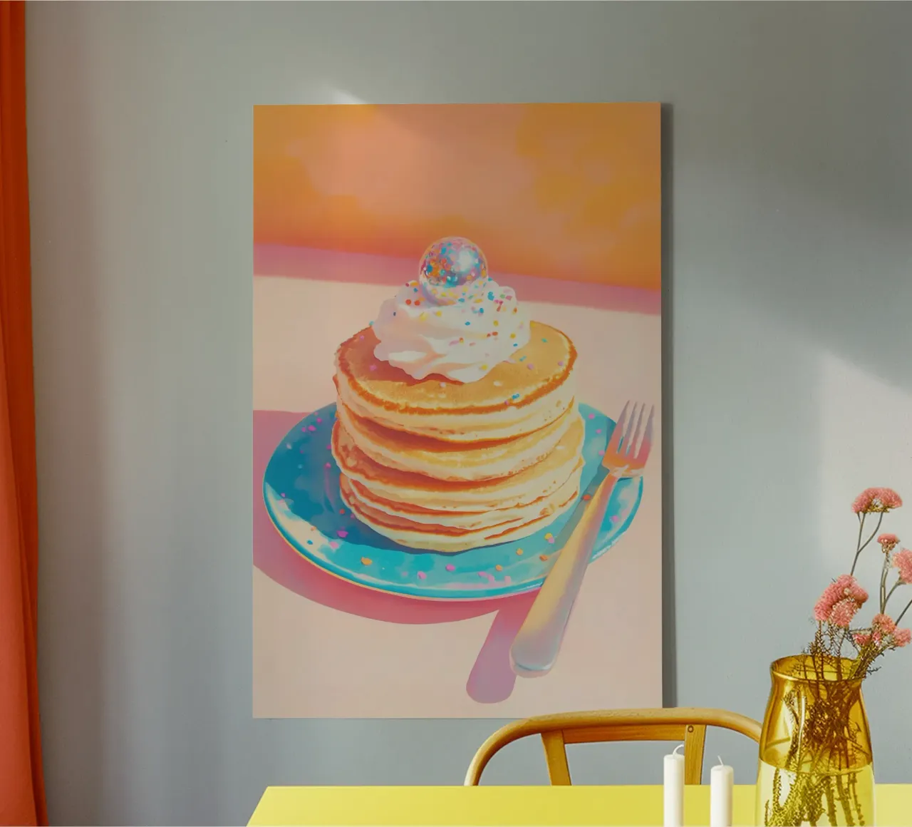 Pancake Stack with Disco Ball canvas with Floater frame by Melloi Art Print