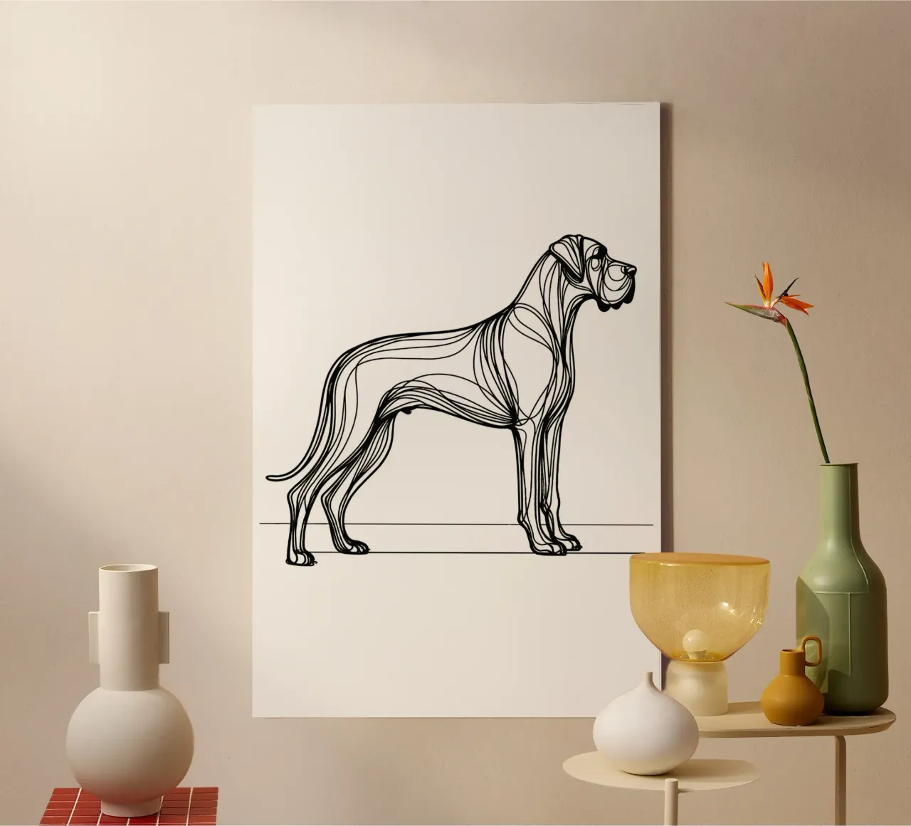 Chien dogue de Bordeaux Dessin au trait toile avec Caisse américaine de WijdevenDesign