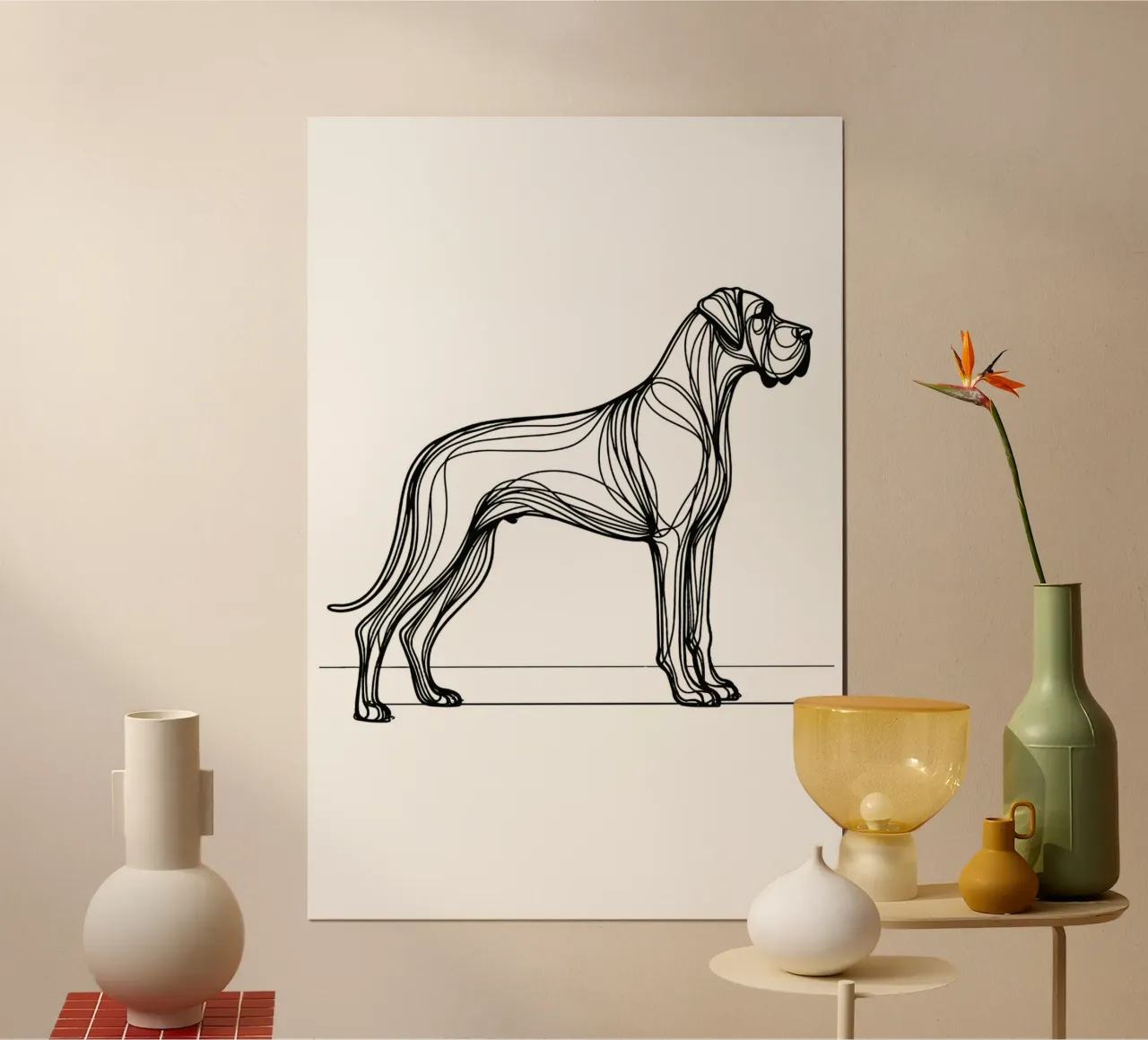Chien dogue de Bordeaux Dessin au trait poster avec cadre en bois de WijdevenDesign
