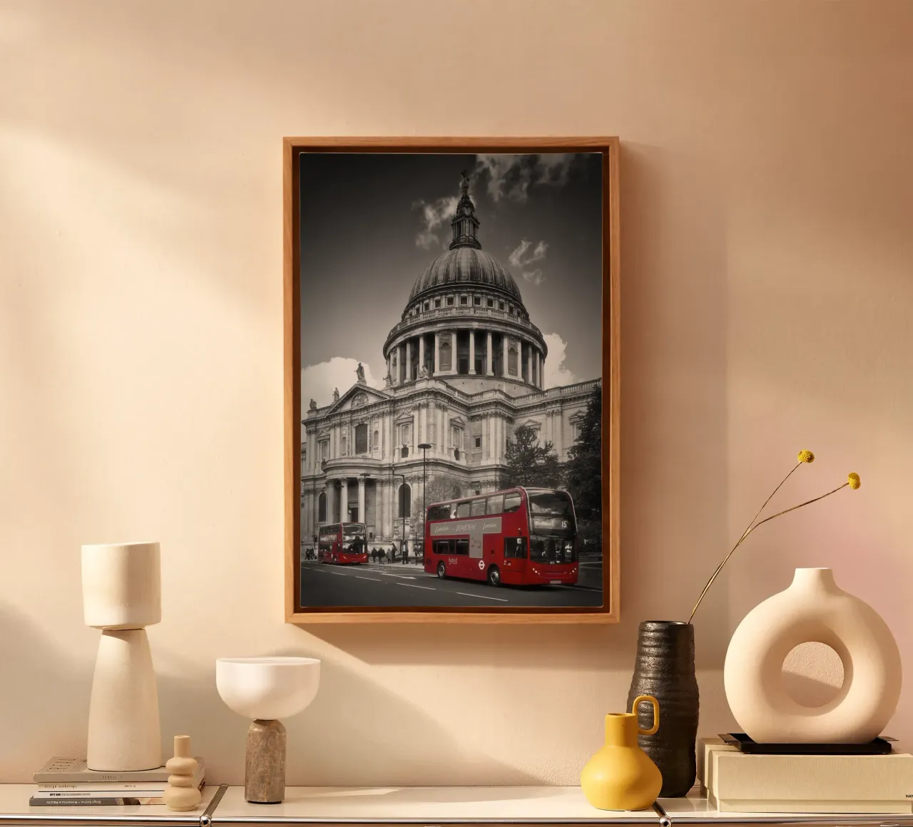 LONDON St. Paul’s Cathedral & Red Bus canvas with Floater frame by Melanie Viola