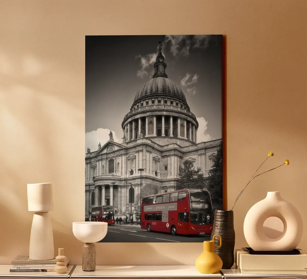LONDON St. Paul’s Cathedral & Red Bus canvas with Floater frame by Melanie Viola