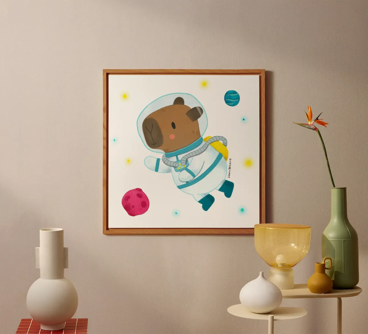 Astronauta capibara alluminio dibond da julianamotzko