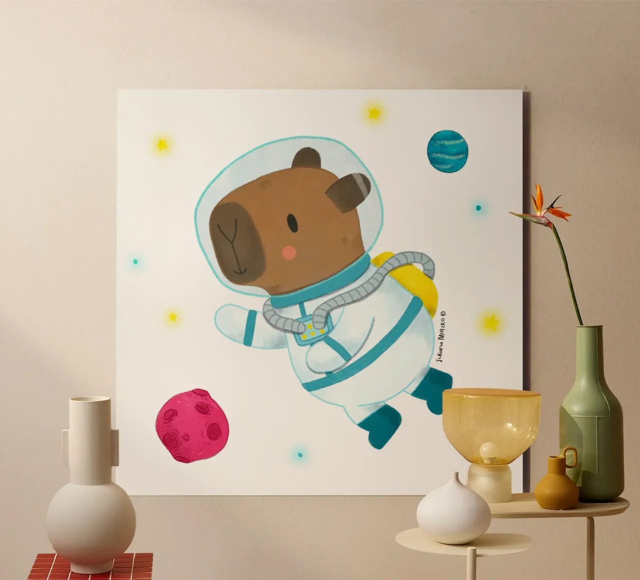 Astronauta capibara alluminio dibond da julianamotzko