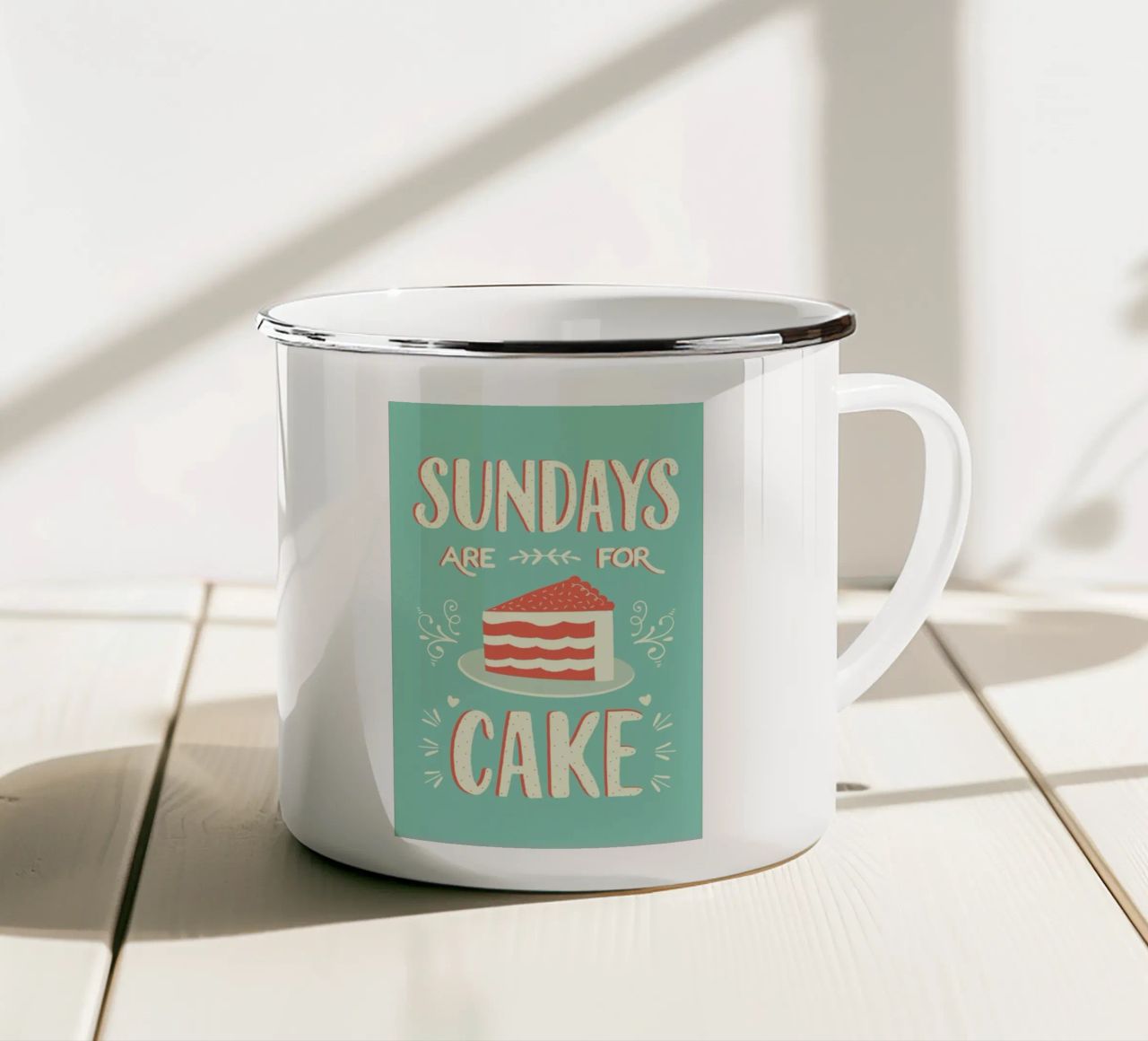 Sundays Are For Cake tazza in smalto da Karin Bijlsma