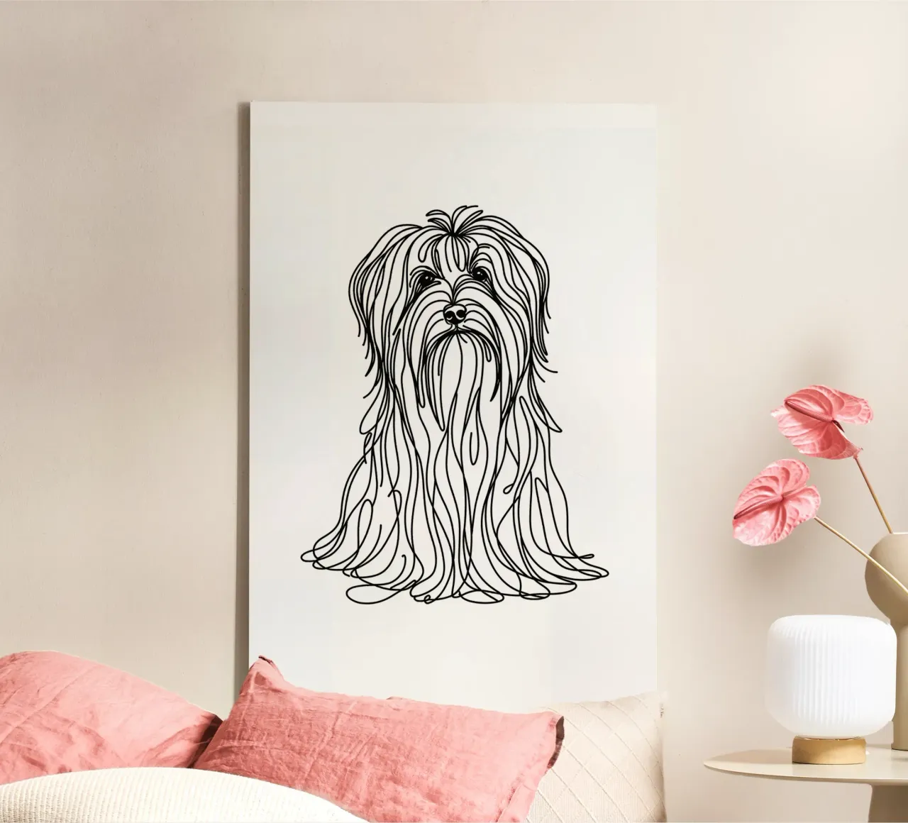 Chien havanais Dessin au trait toile avec Caisse américaine de WijdevenDesign