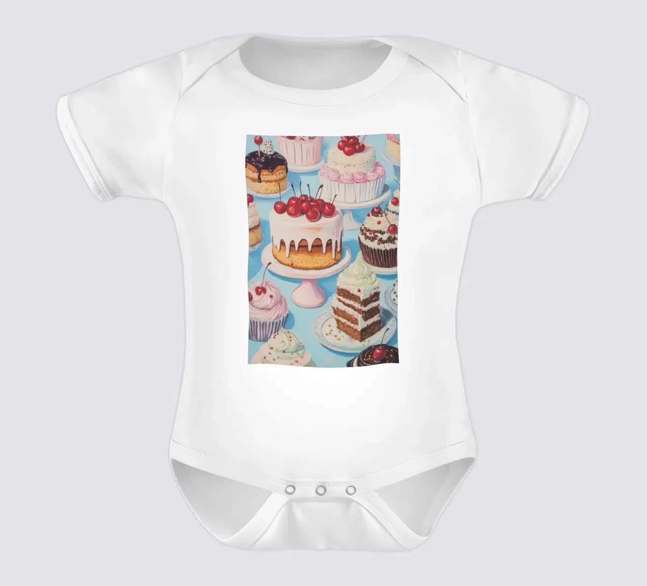 Assortimento di torte e cupcake body neonato maniche corte da Melloi Art Print