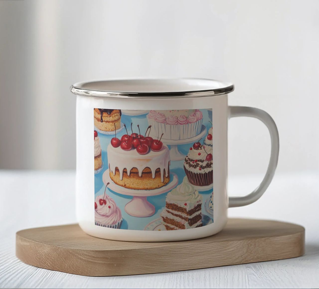 Assortimento di torte e cupcake tazza in smalto da Melloi Art Print