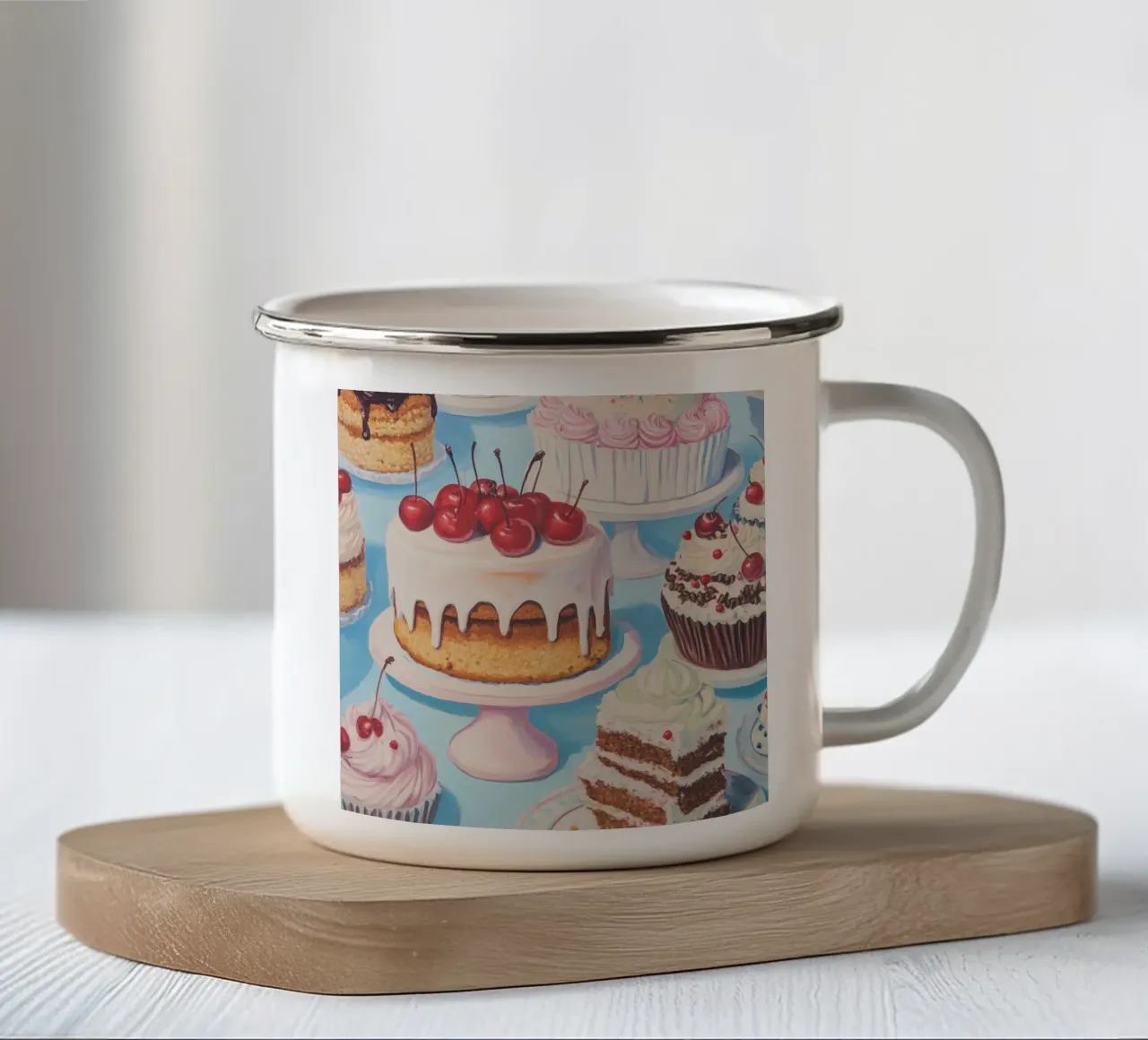 Assortimento di torte e cupcake tazza in smalto da Melloi Art Print