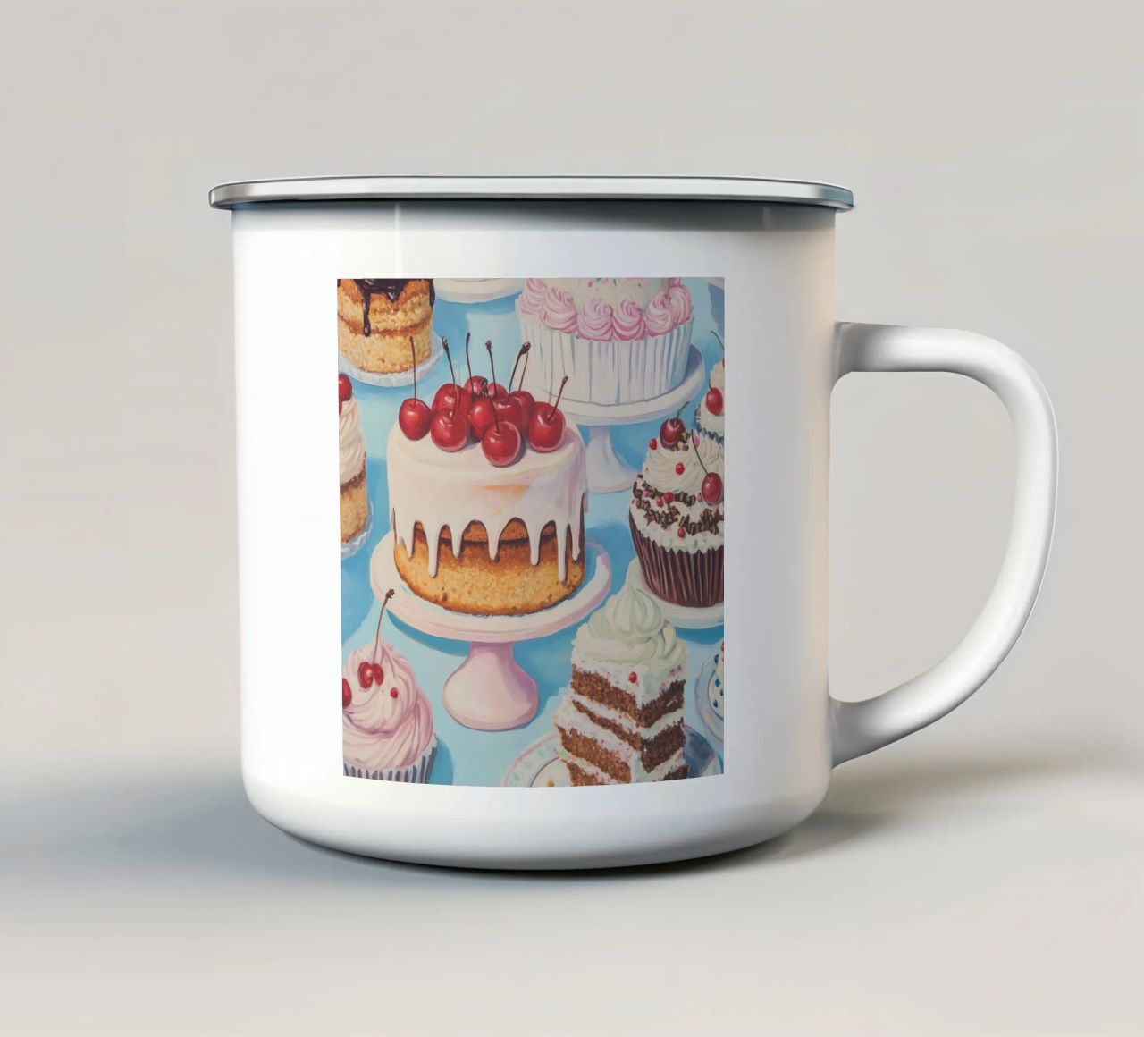 Assortimento di torte e cupcake tazza in smalto da Melloi Art Print
