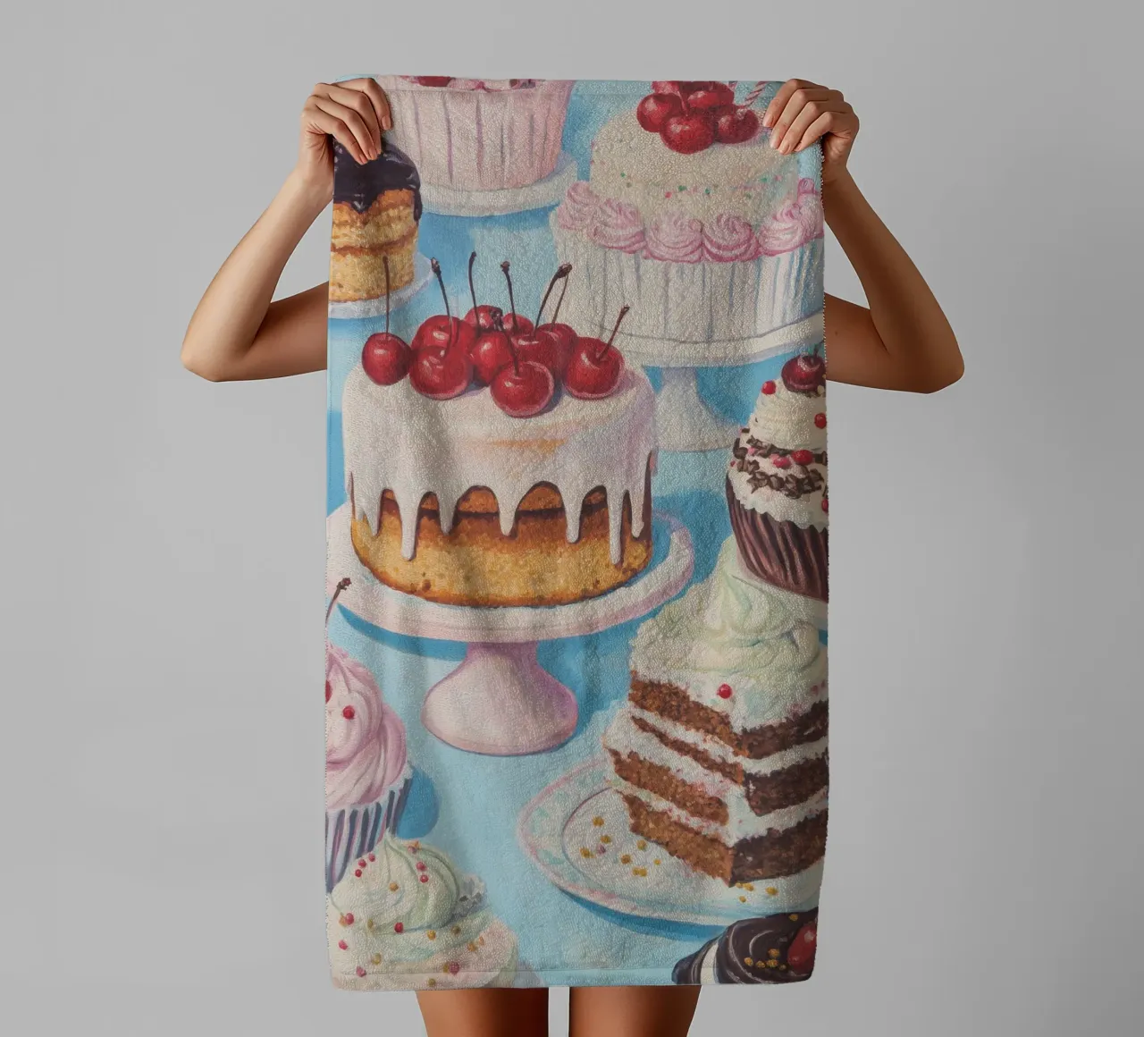 Assortment of Cakes and Cupcakes towel by Melloi Art Print