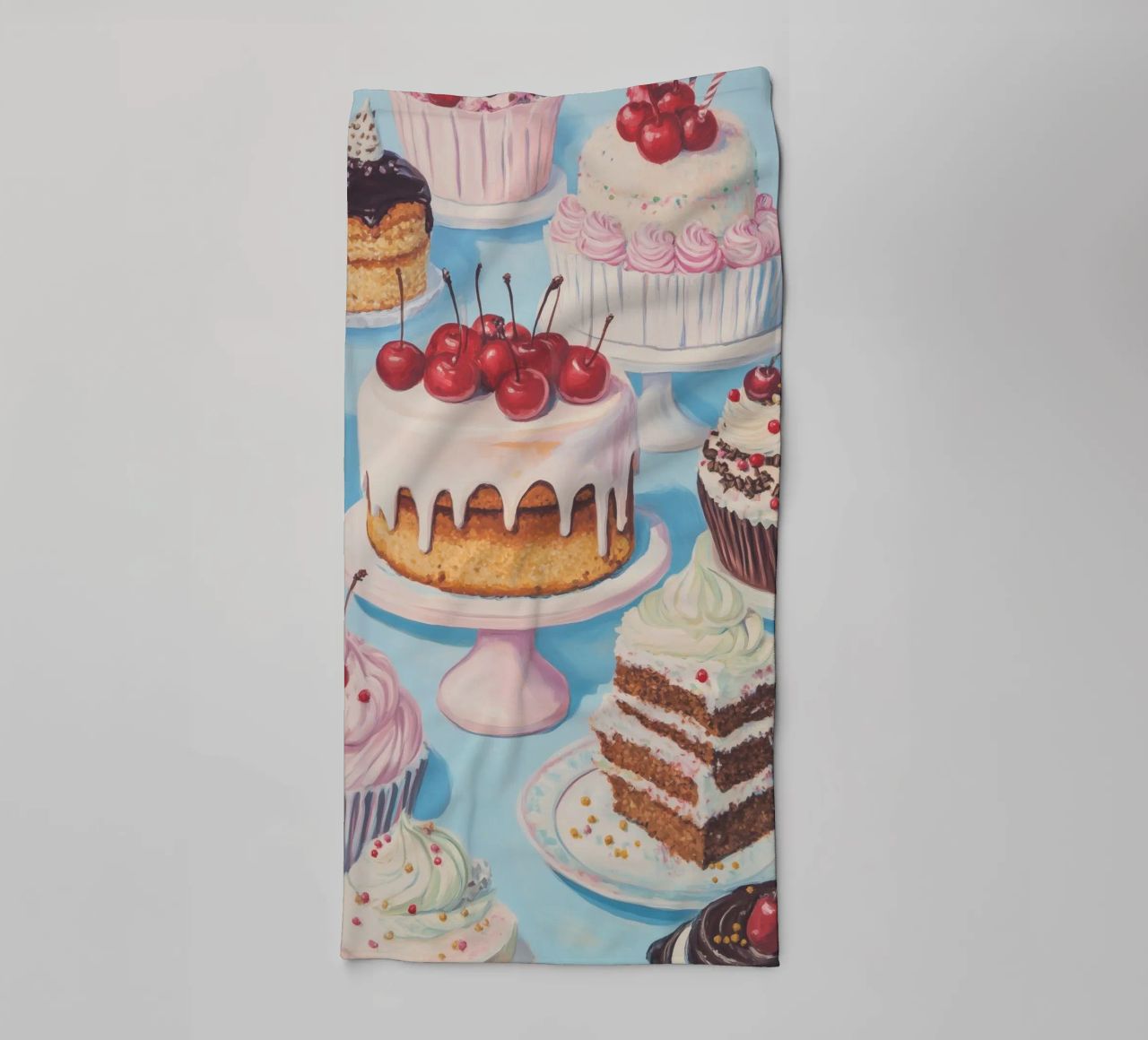 Assortment of Cakes and Cupcakes towel by Melloi Art Print