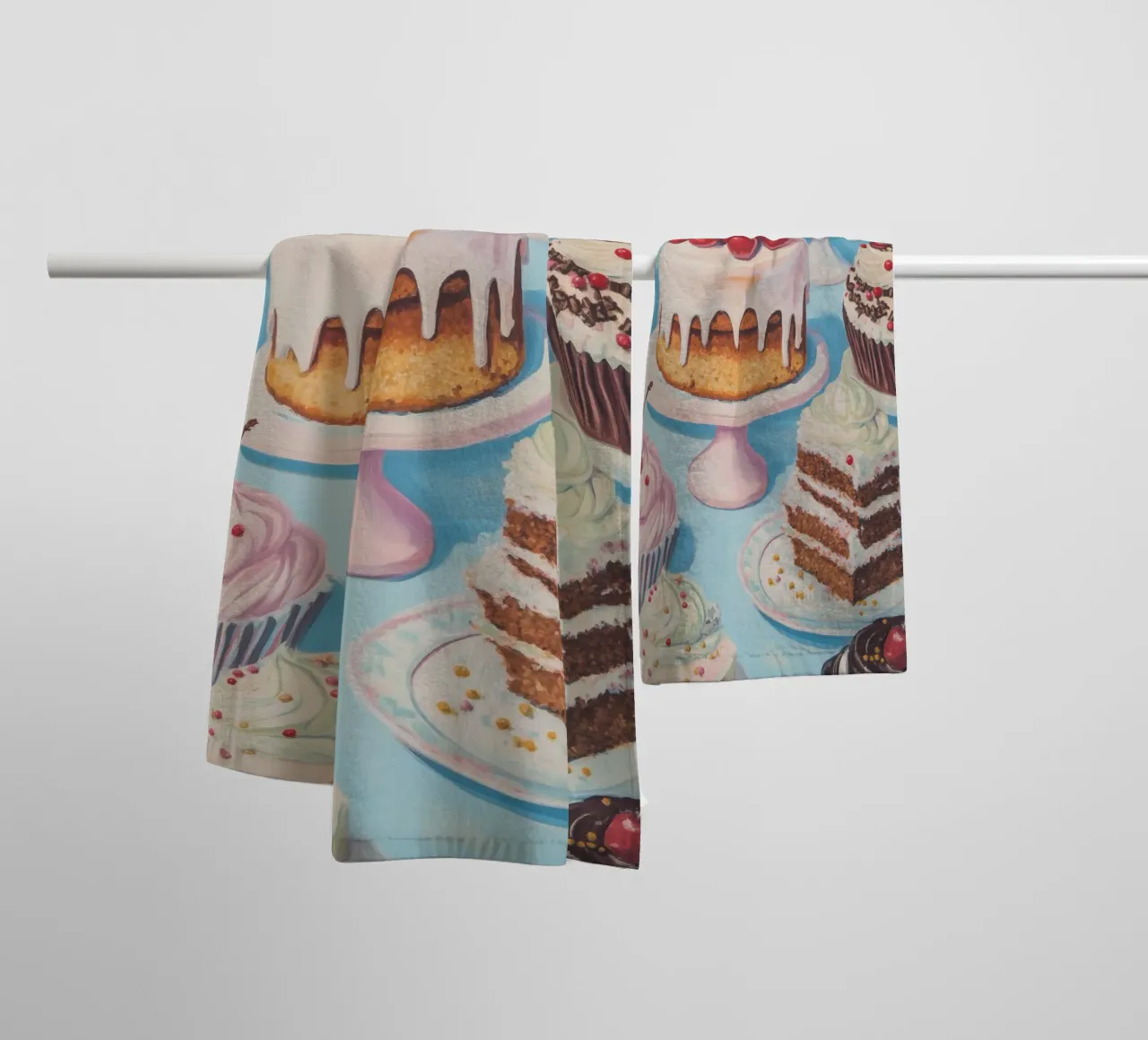 Assortment of Cakes and Cupcakes towel by Melloi Art Print