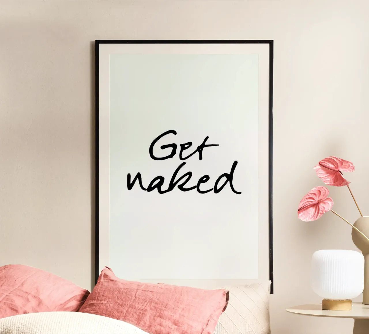 Get Naked Poster mit Holzrahmen von Studio One