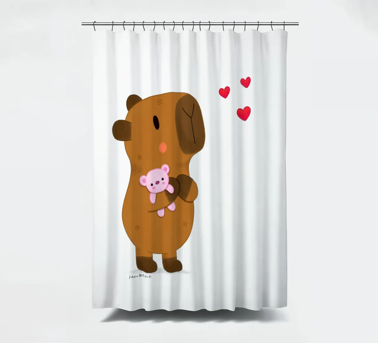 Capybara liebt Teddybär Duschvorhang von julianamotzko