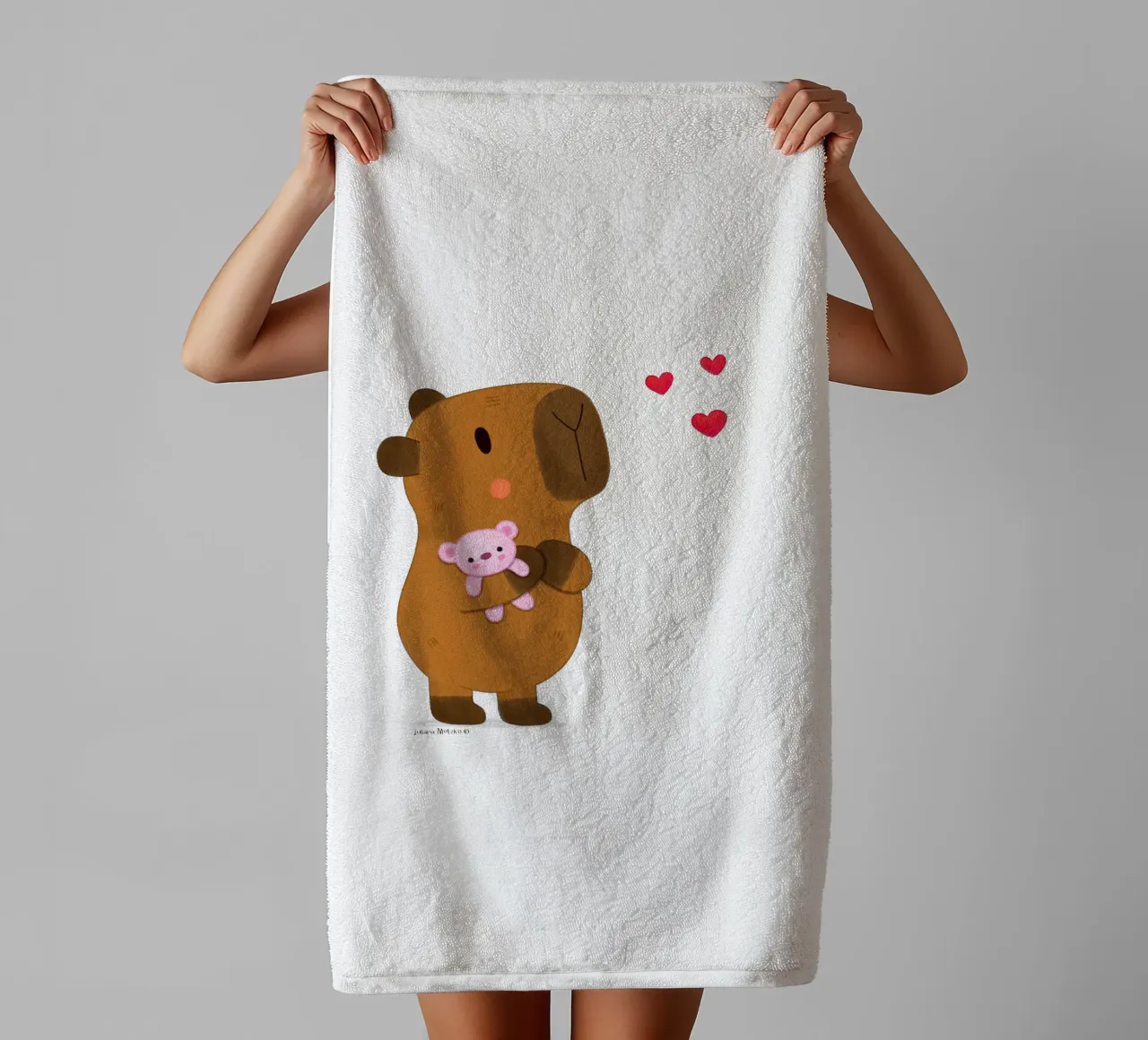 Capybara liebt Teddybär Handtuch von julianamotzko