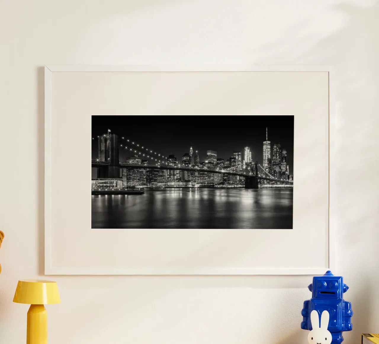 MANHATTAN SKYLINE & BROOKLYN BRIDGE Impressioni di notte carta hahnemühle da Melanie Viola