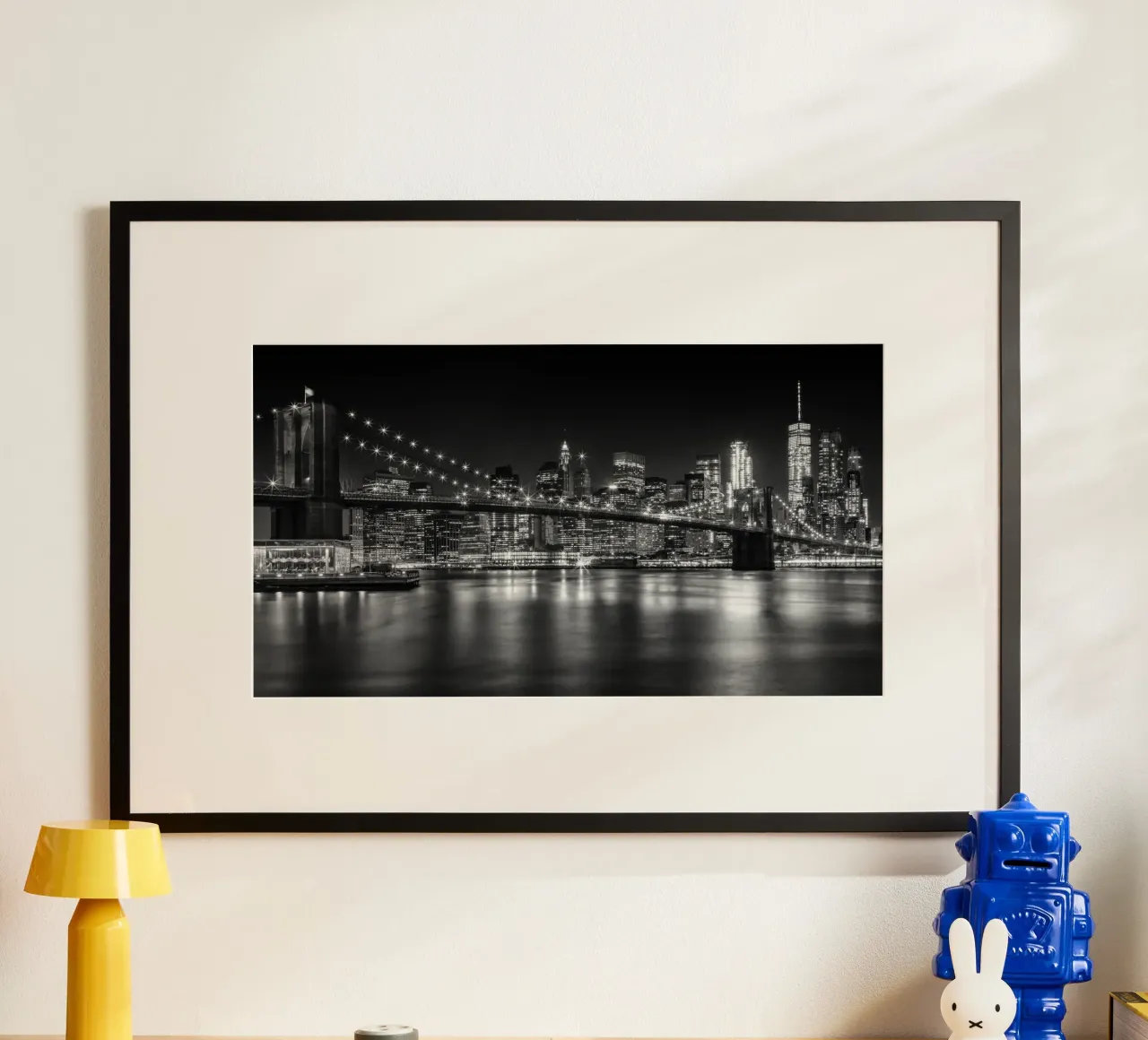 MANHATTAN SKYLINE & BROOKLYN BRIDGE Impressioni di notte carta hahnemühle da Melanie Viola