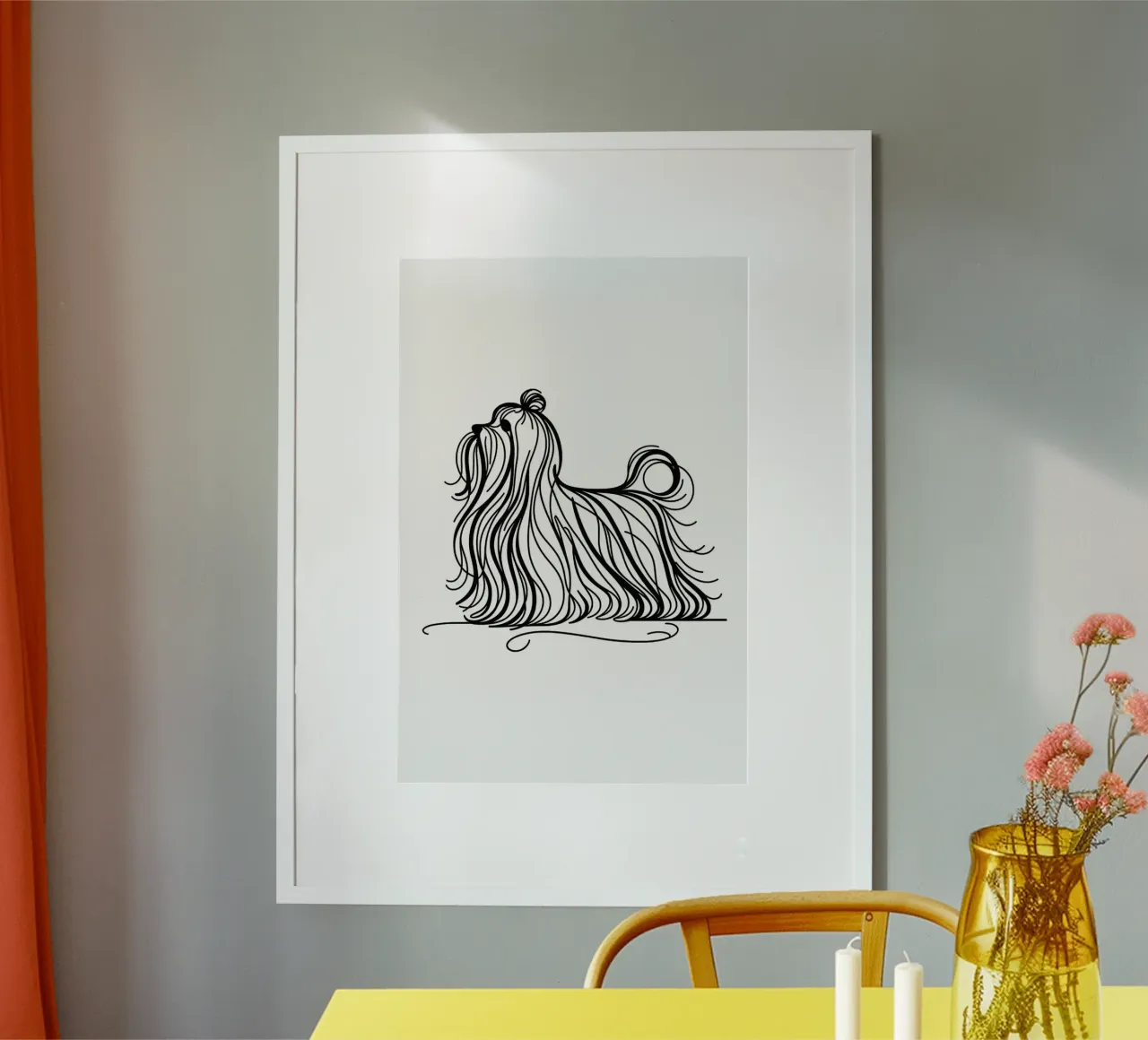 Cane maltese Disegno artistico lineare poster con telaio in legno da WijdevenDesign