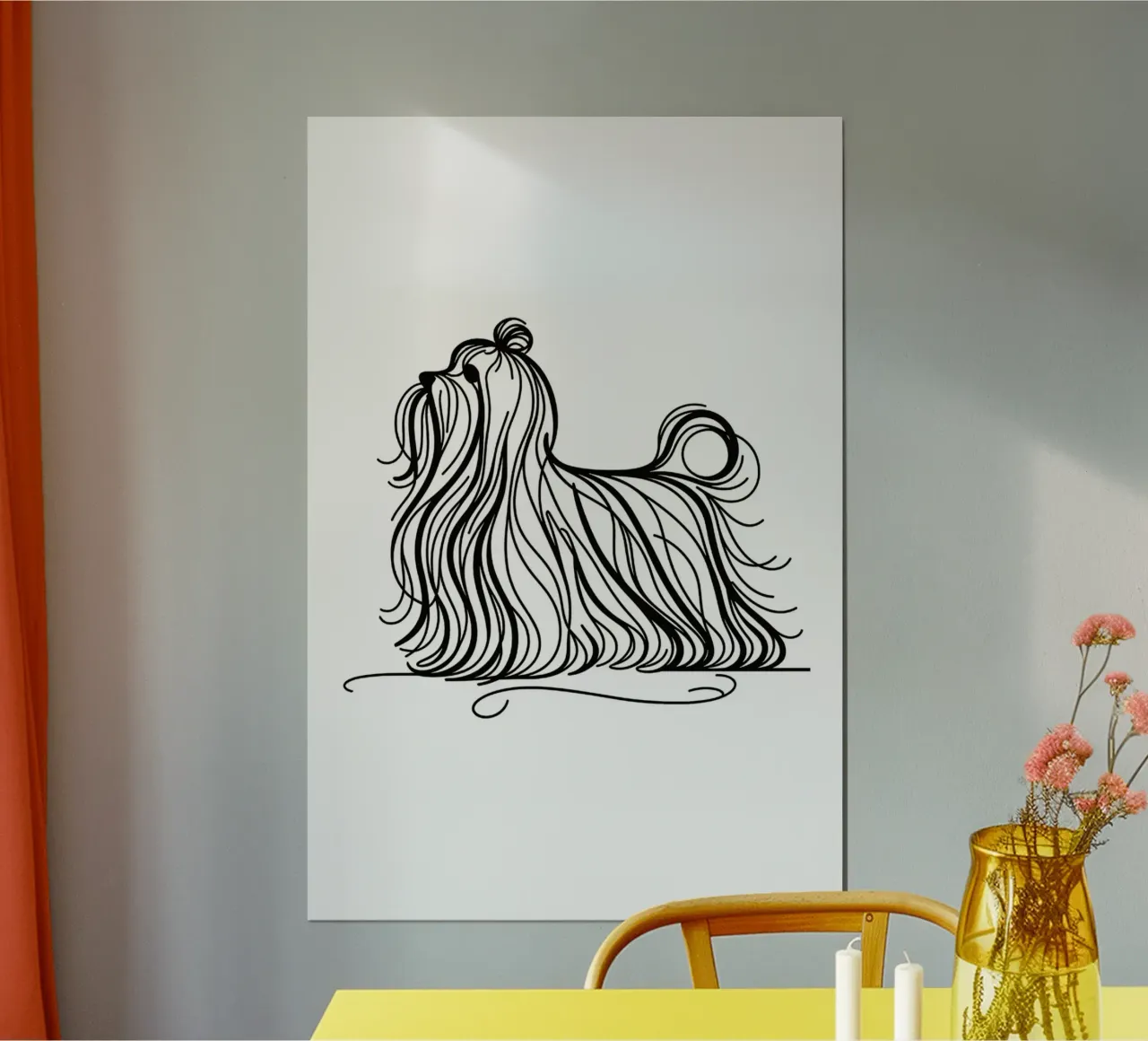 Cane maltese Disegno artistico lineare poster con telaio in legno da WijdevenDesign