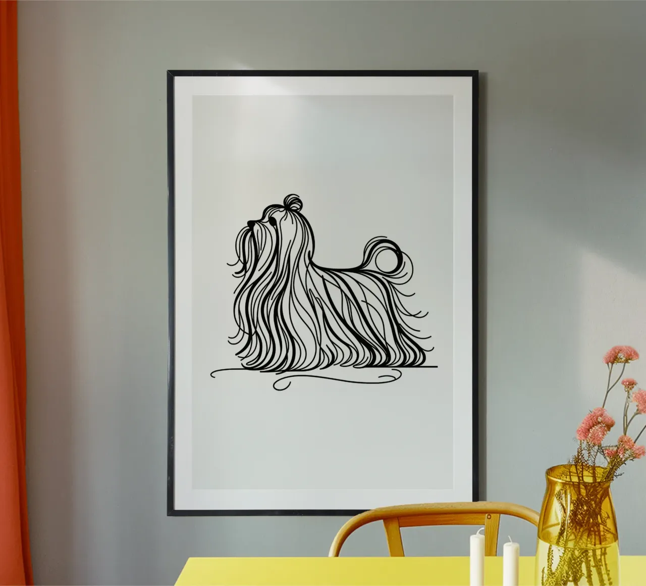 Cane maltese Disegno artistico lineare poster con telaio in legno da WijdevenDesign