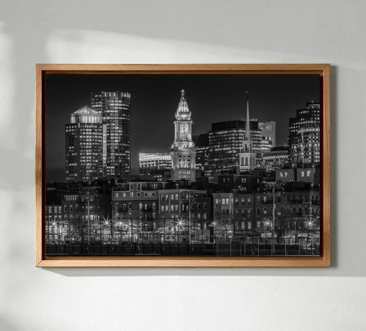 BOSTON Evening skyline of North End & Financial District canvas with Floater frame by Melanie Viola