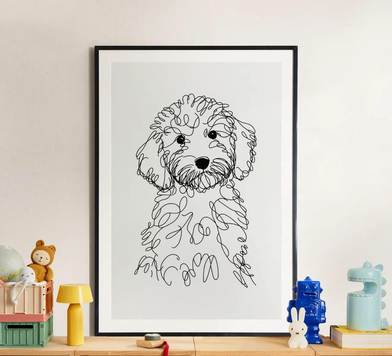 Cucciolo di cane Labradoodle Disegno artistico lineare poster da WijdevenDesign