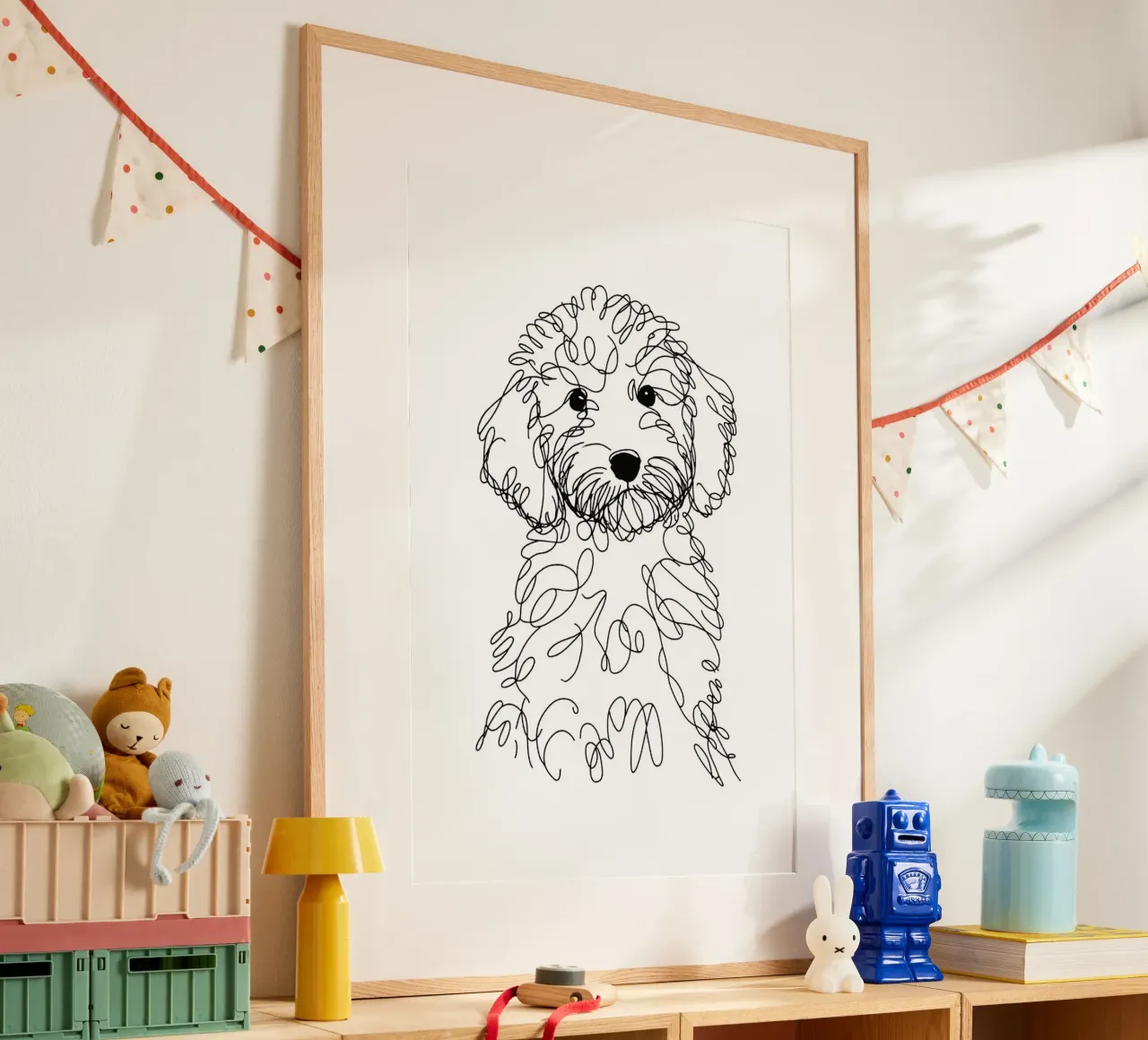 Cucciolo di cane Labradoodle Disegno artistico lineare poster da WijdevenDesign