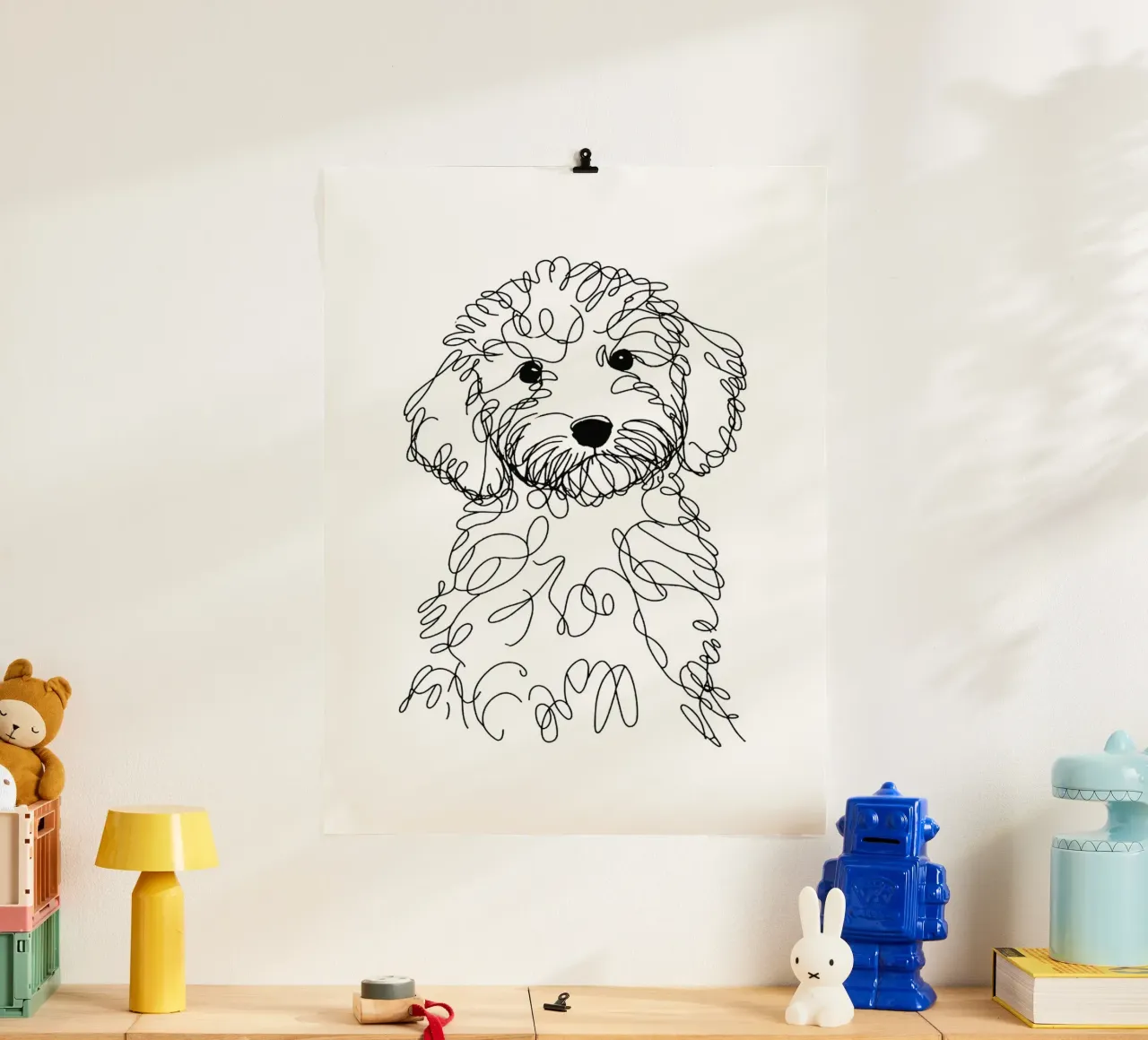 Cucciolo di cane Labradoodle Disegno artistico lineare poster da WijdevenDesign