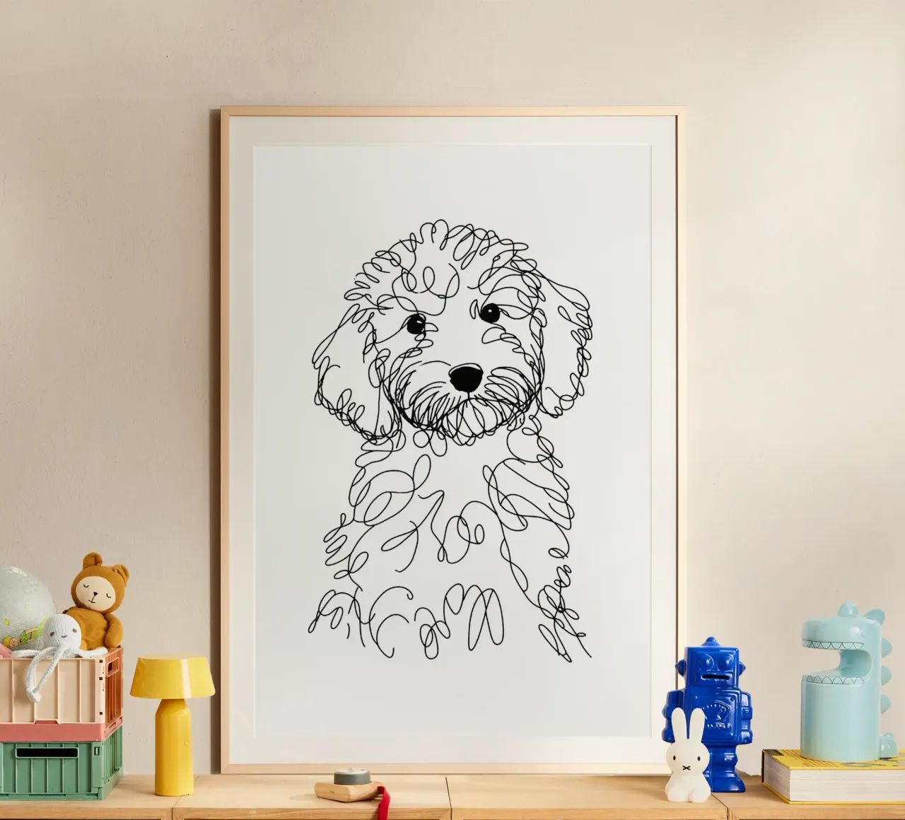 Cucciolo di cane Labradoodle Disegno artistico lineare poster da WijdevenDesign