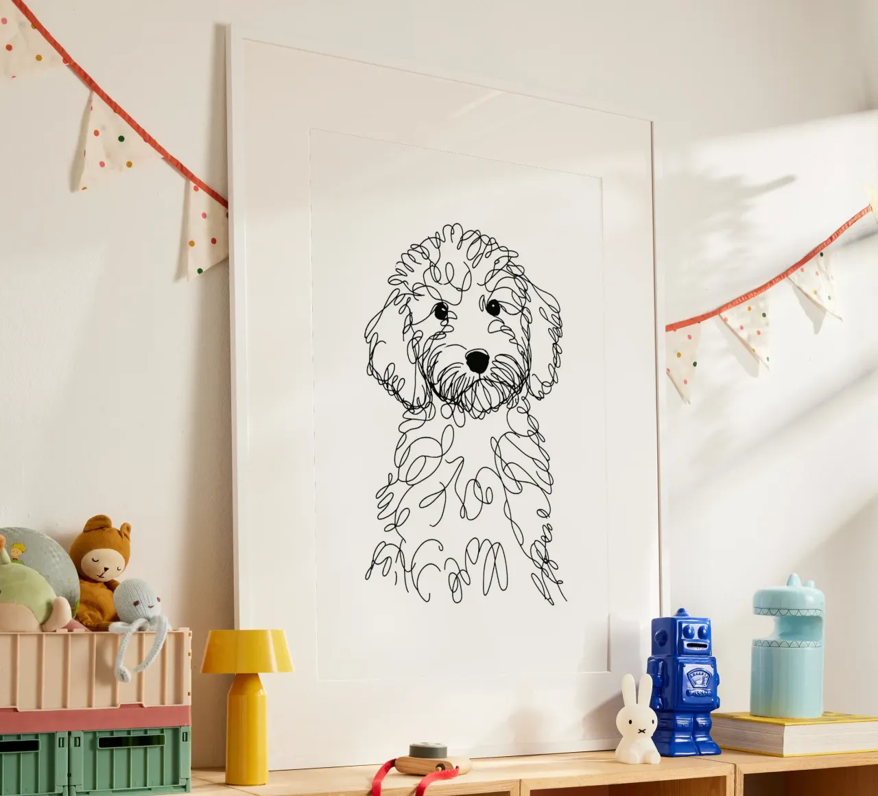 Cucciolo di cane Labradoodle Disegno artistico lineare poster da WijdevenDesign
