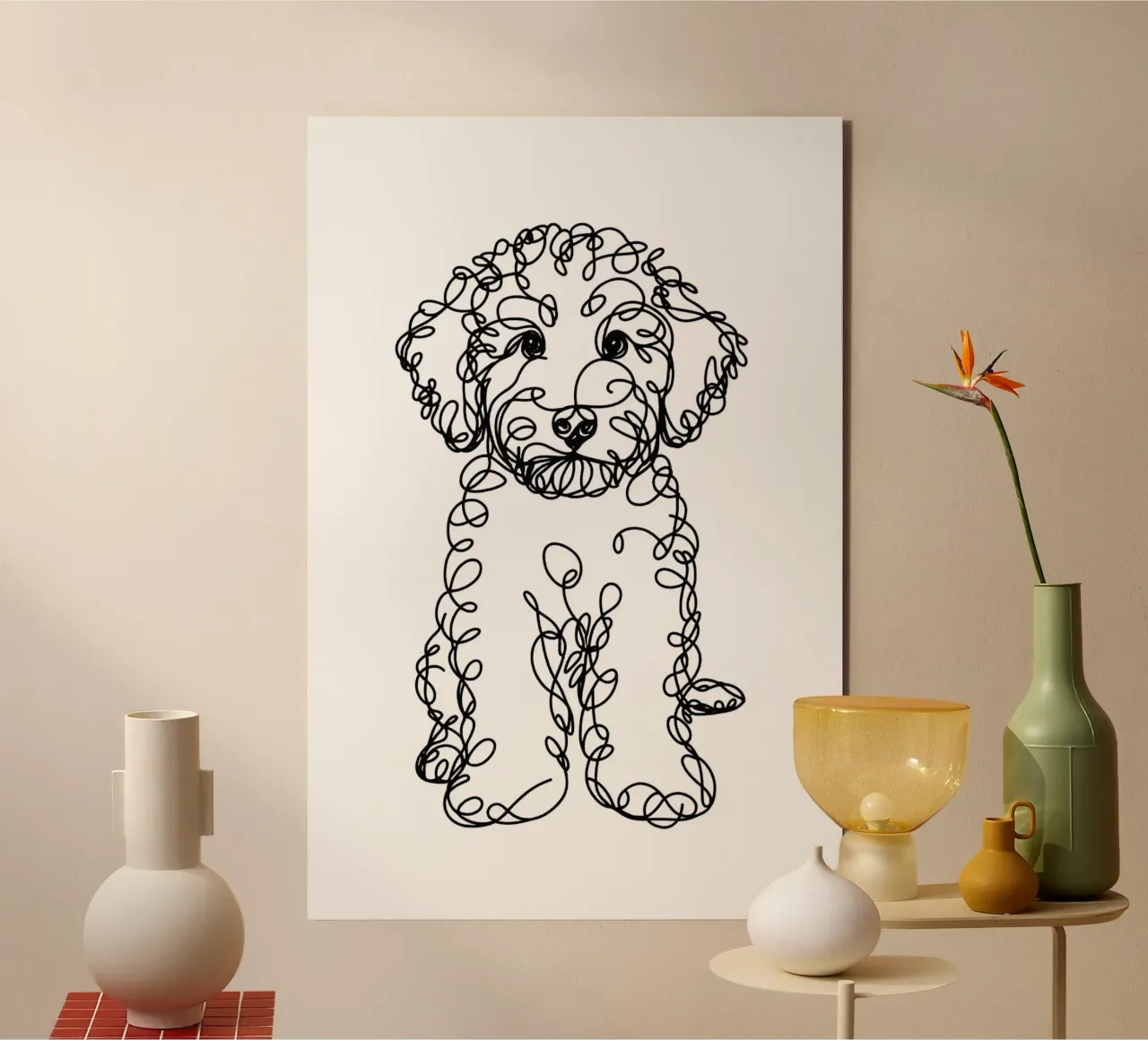Labradoodle Chiot Chien Dessin au trait alu dibond de WijdevenDesign