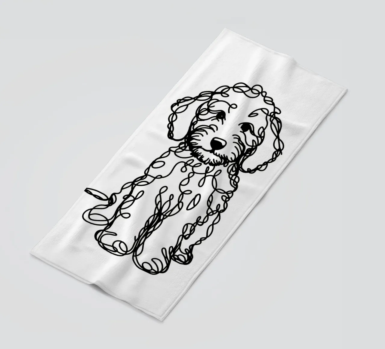 Disegno artistico lineare del cane Labradoodle telo mare da WijdevenDesign